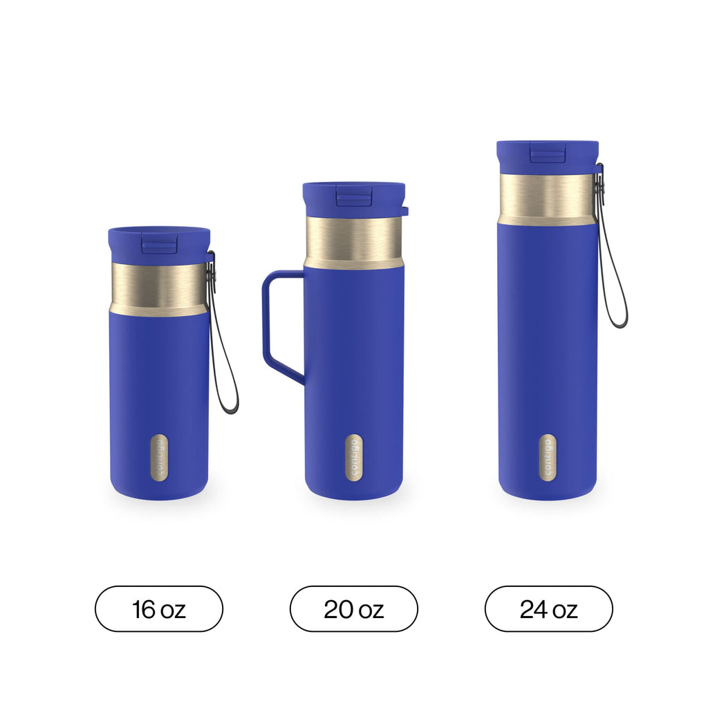 Contigo SnapSeal Leakproof Stainless Steel Reusable Water Bottle with Carrying Strap, Dark Blue/Bronze, 24 oz | S8WG