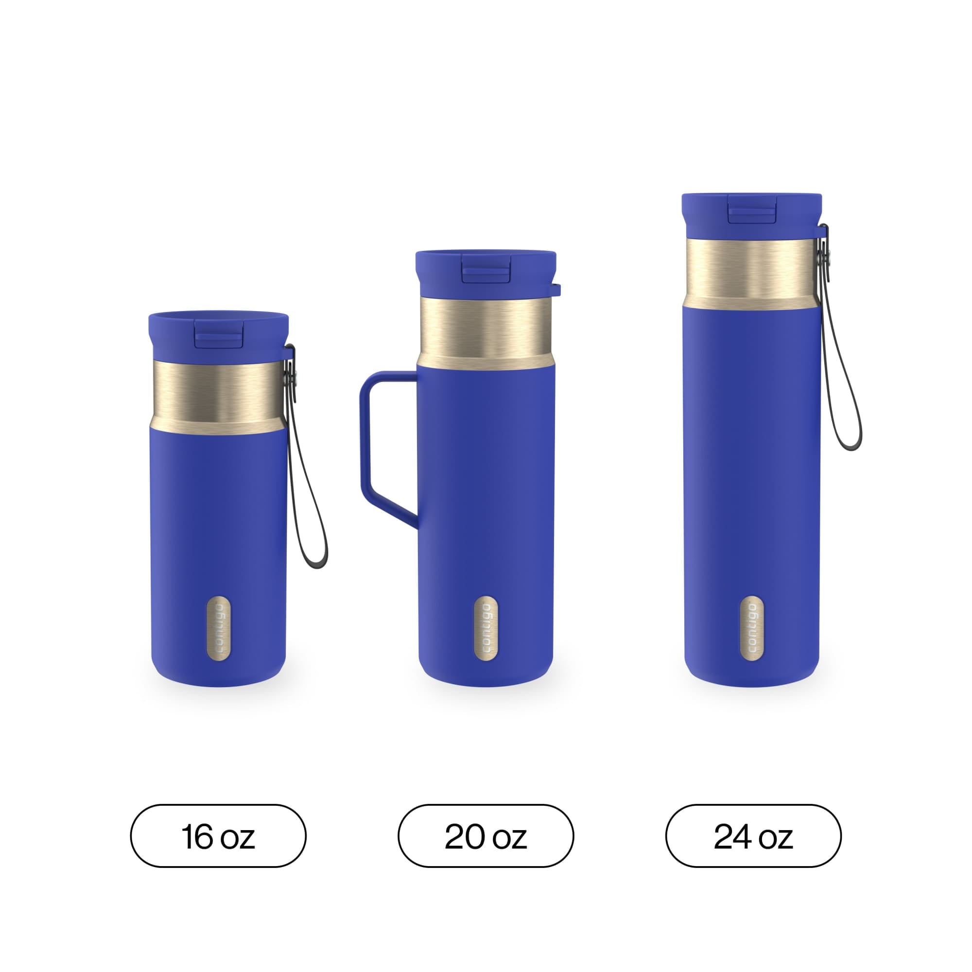Contigo SnapSeal Leakproof Stainless Steel Reusable Water Bottle with Carrying Strap, Dark Blue/Bronze, 24 oz | S8WG