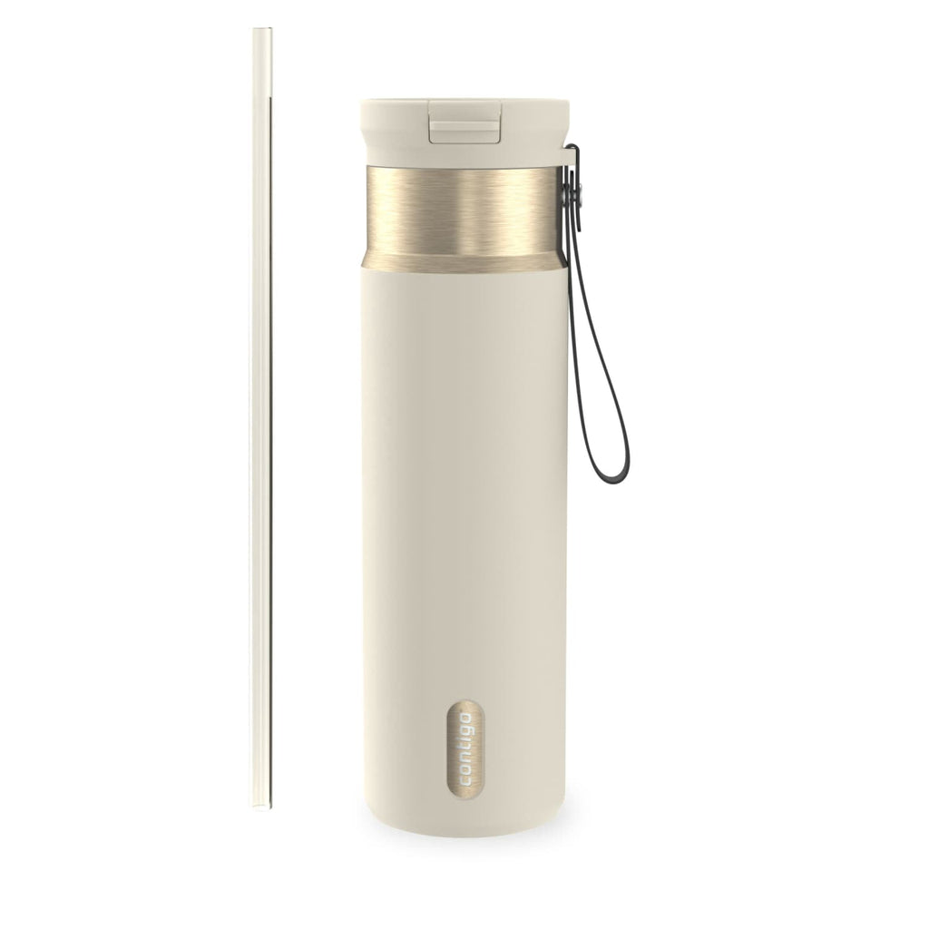 Contigo SnapSeal Leakproof Stainless Steel Reusable Water Bottle with Carrying Strap, Dark Blue/Bronze, 24 oz | S8WG