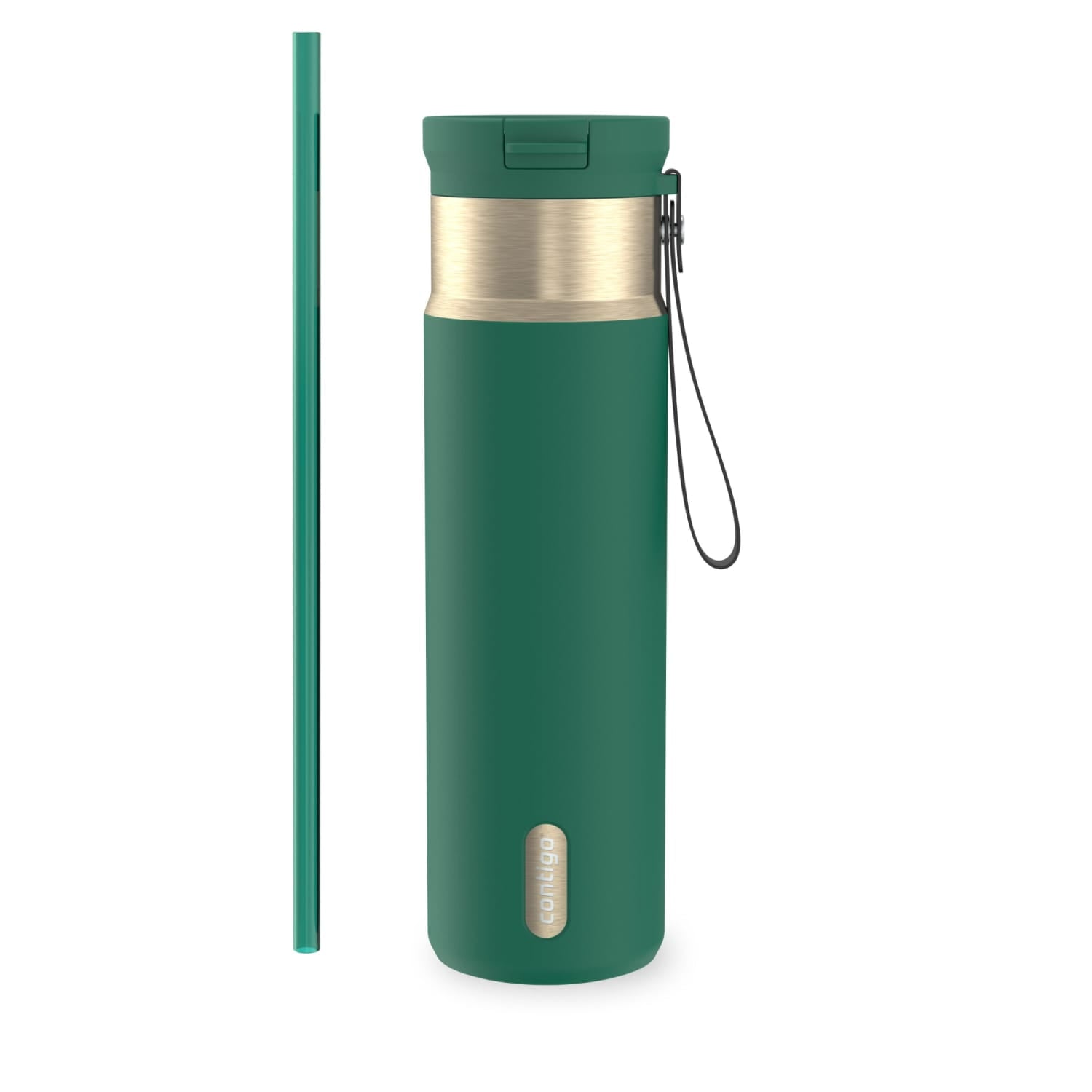 Contigo SnapSeal Leakproof Stainless Steel Reusable Water Bottle with Carrying Strap, Dark Blue/Bronze, 24 oz | S8WG