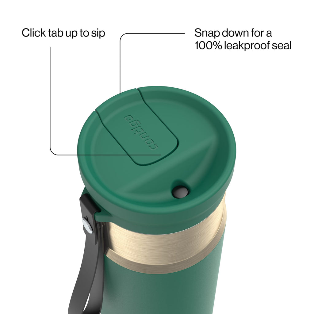 Contigo SnapSeal Leakproof Stainless Steel Reusable Water Bottle with Carrying Strap, Dark Blue/Bronze, 24 oz | S8WG