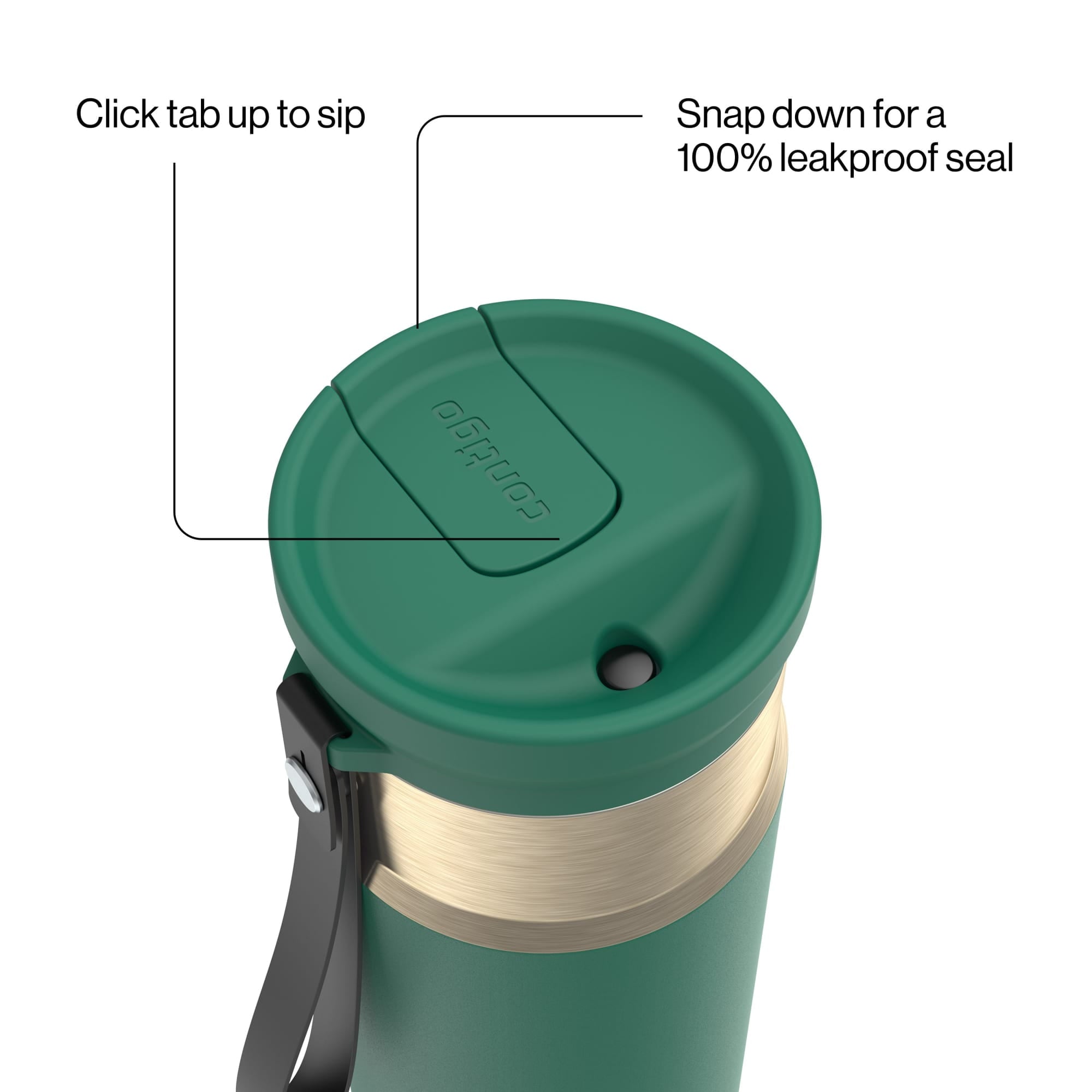 Contigo SnapSeal Leakproof Stainless Steel Reusable Water Bottle with Carrying Strap, Dark Blue/Bronze, 24 oz | S8WG