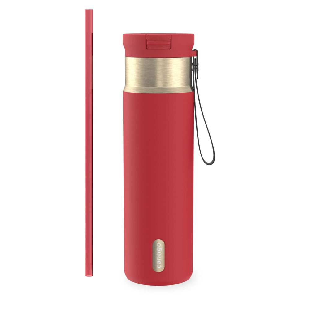 Contigo SnapSeal Leakproof Stainless Steel Reusable Water Bottle with Carrying Strap, Dark Blue/Bronze, 24 oz | S8WG