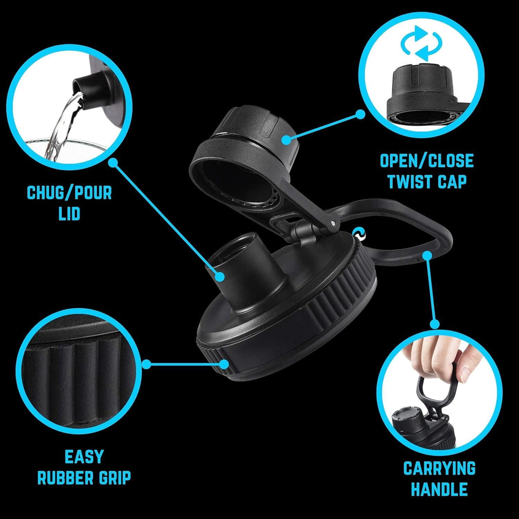 Hydraflow Wide Mouth Spout Twist Chug Nalgene Replacement Lid | Compatible with Nalgene 32 oz Wide Mouth Lid, Hydroflask &amp; Many  Top Water Bottle Brands Sizes 12 16 18 20 32 40 64 Oz | Y7Z3