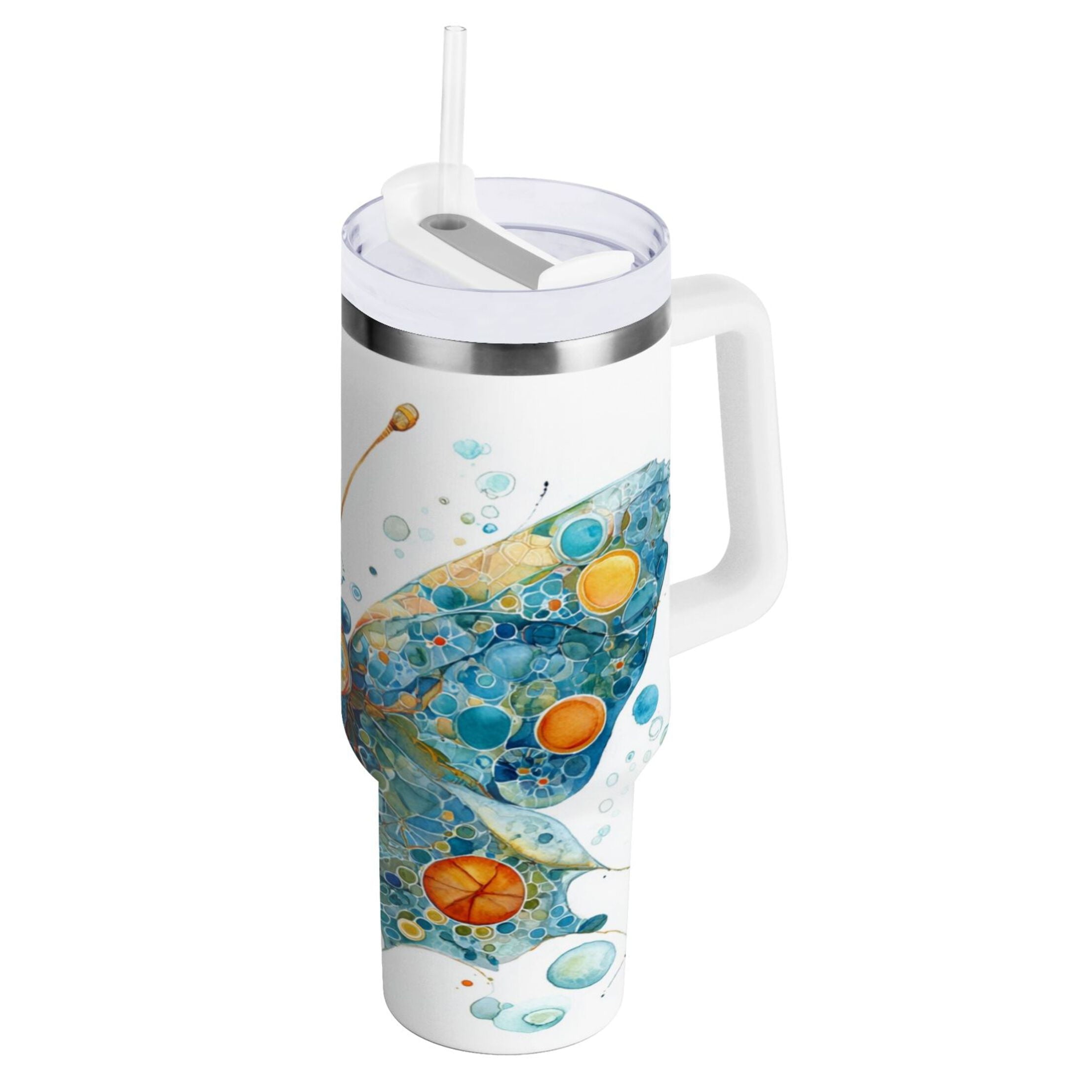 40 oz Insulated Stainless Steel Tumbler Double Wall Stainless Steel Tumbler with 2-Way Drinking Intricately Butterfly | UX83