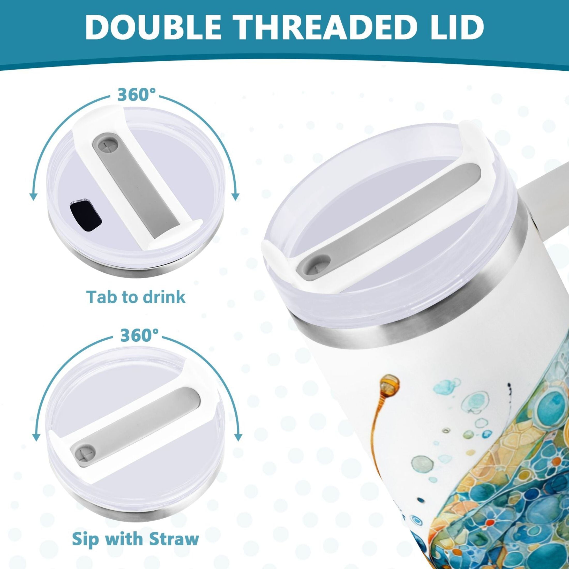 40 oz Insulated Stainless Steel Tumbler Double Wall Stainless Steel Tumbler with 2-Way Drinking Intricately Butterfly | UX83