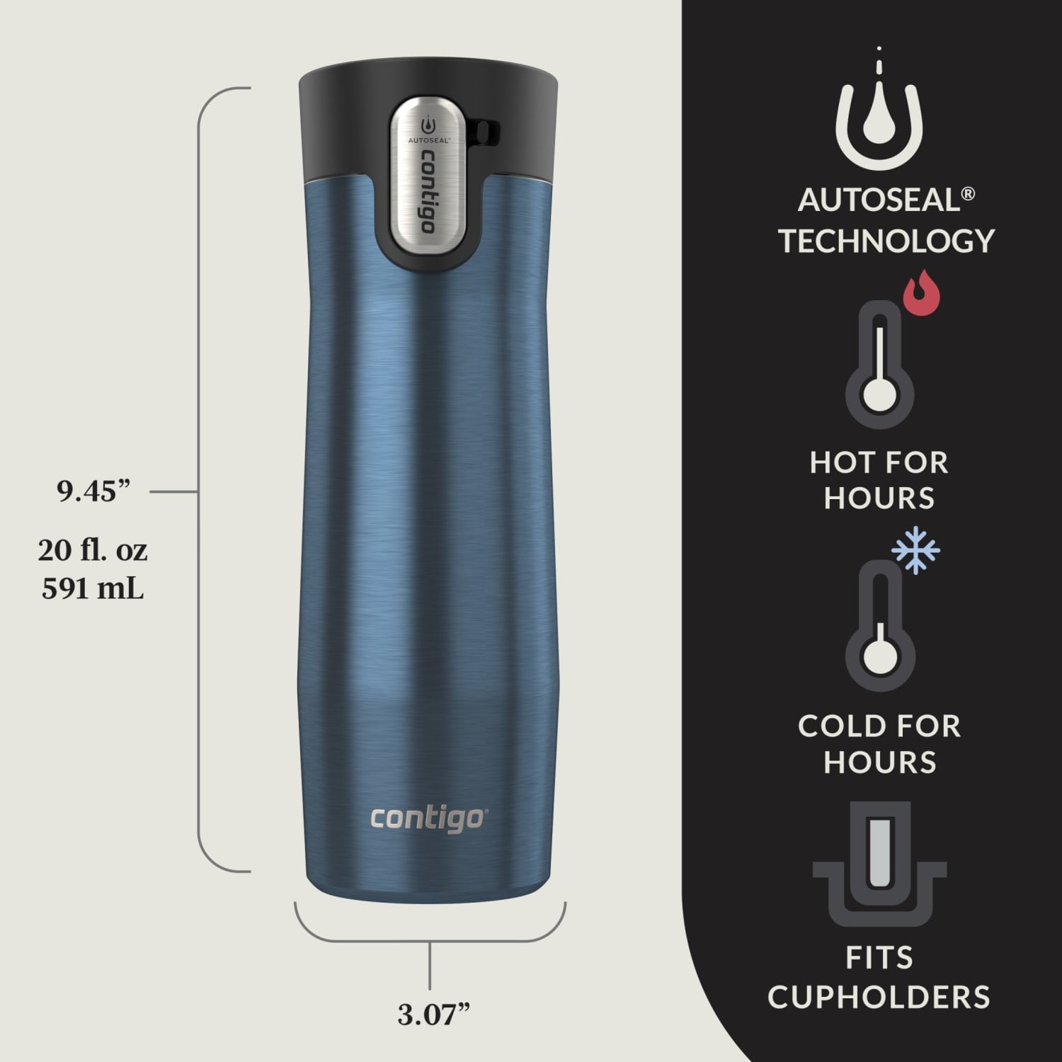 Contigo AUTOSEAL West Loop Vacuum-Insulated Stainless Steel Travel Mug with Easy-Clean Lid, 20 oz | 2V23