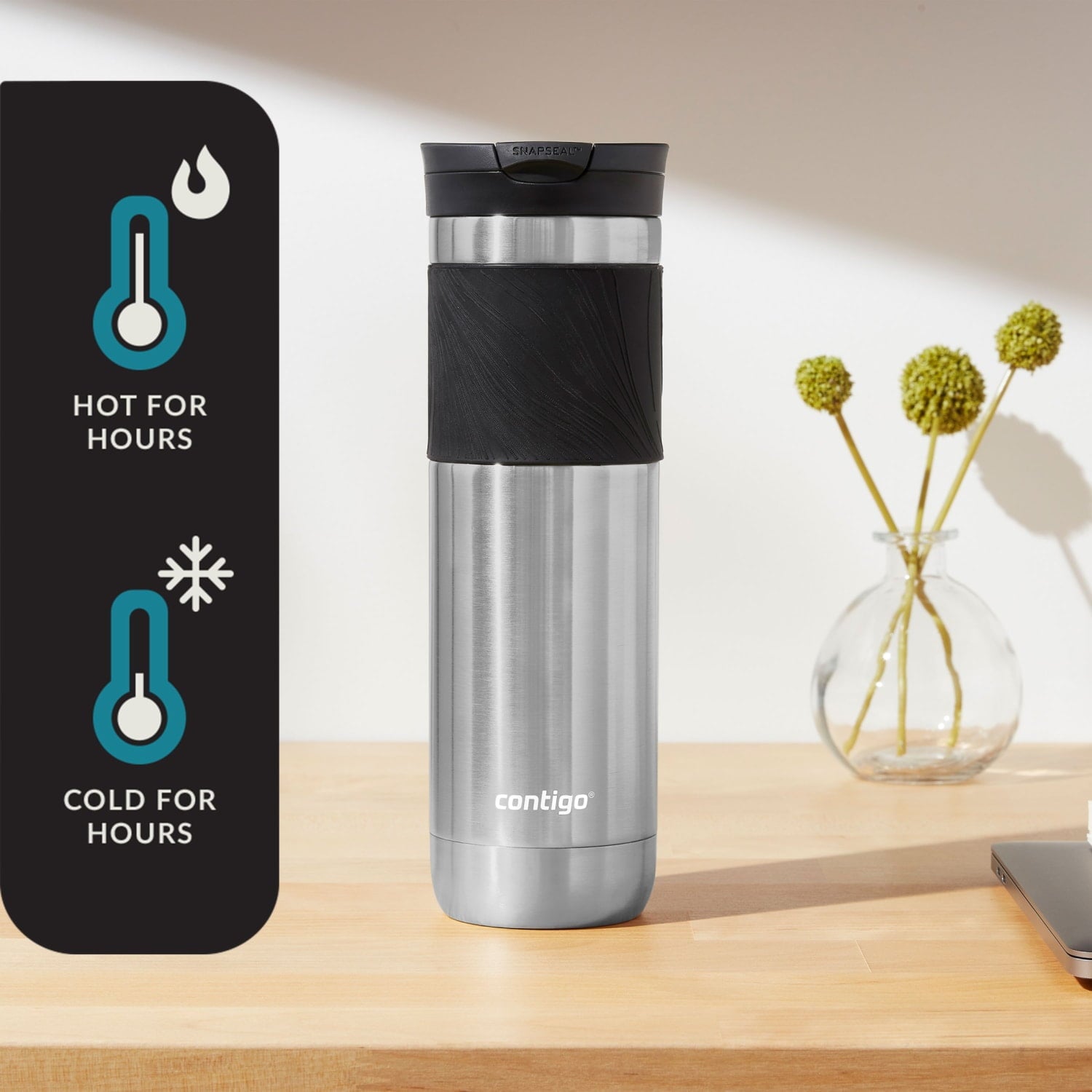 Contigo Byron 2.0 Stainless Steel Travel Mug with SNAPSEAL Lid and Grip in Black, 24 fl oz. | IA2O