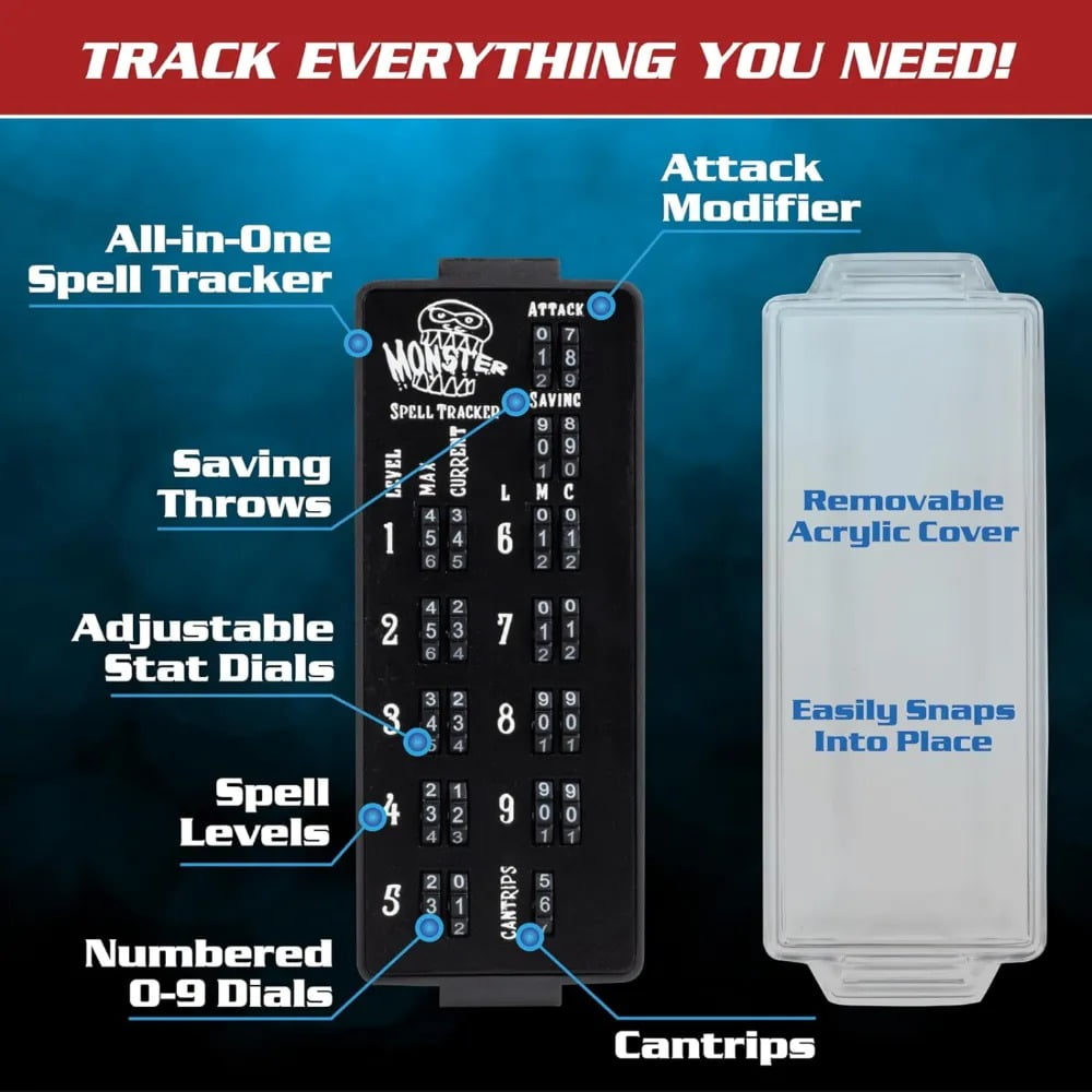 Ultimate RPG Spell Tracker for DND- Easily Keep Track of All Magic Stats, Levels, Modifiers Easily w Adjustable Place-Locking Dials &amp; Protective Cover- Compatible w Dungeons Dragons 5e Tabletop Games | T46C