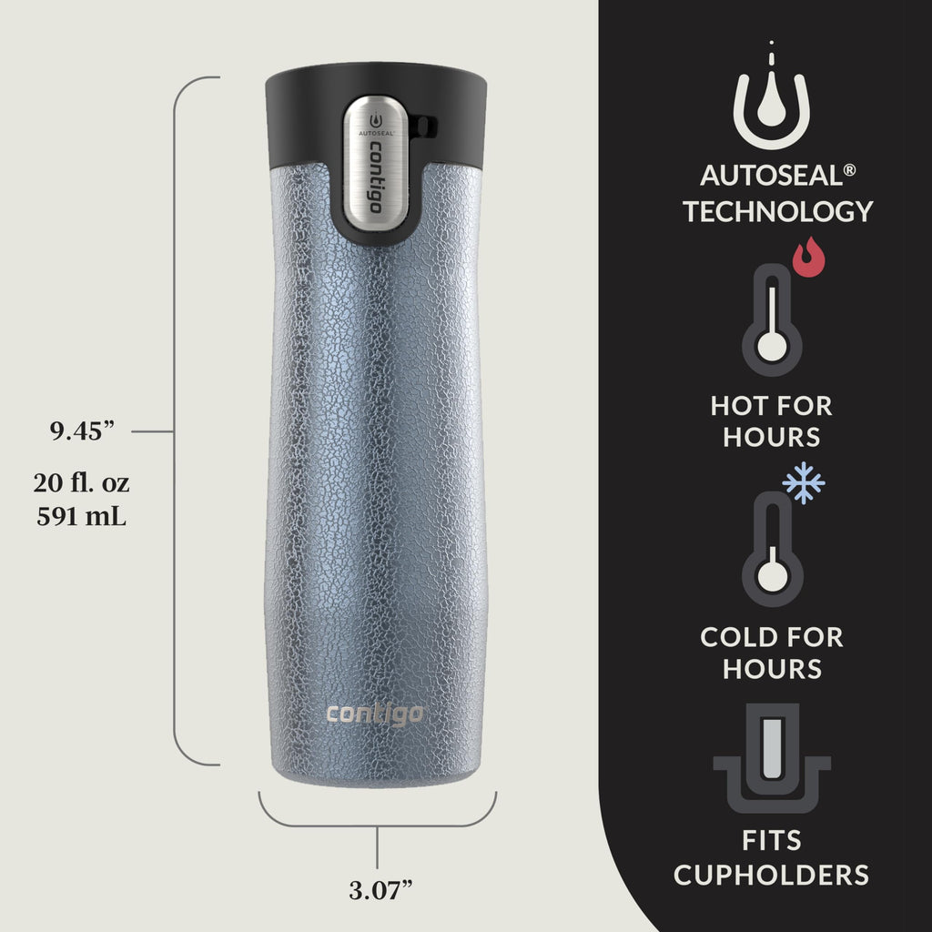 Contigo AUTOSEAL West Loop Vacuum-Insulated Stainless Steel Travel Mug with Easy-Clean Lid, 20 oz, Crystal Lakeside &amp; Crystal Agave, 2-Pack | 0H5I