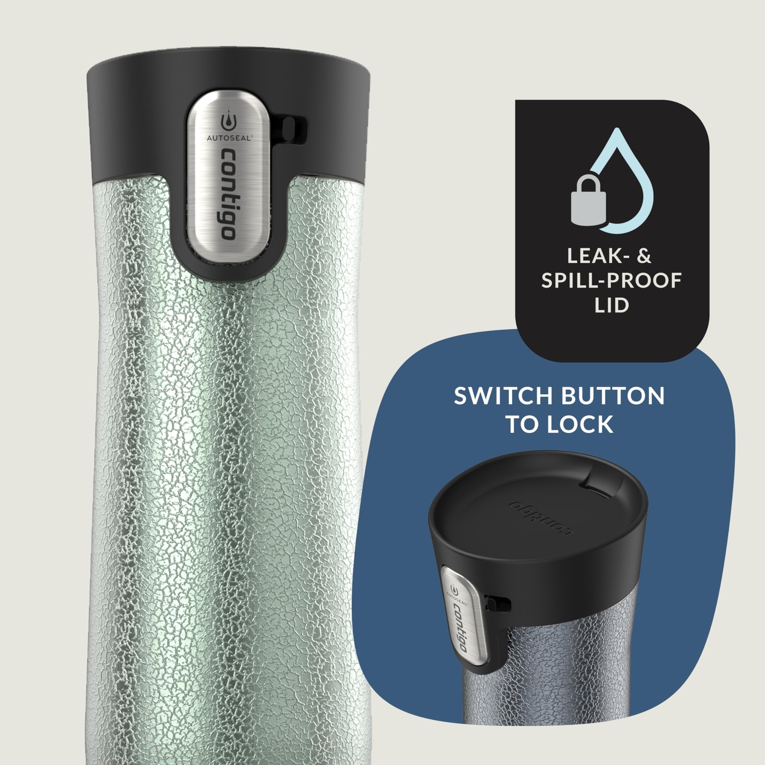 Contigo AUTOSEAL West Loop Vacuum-Insulated Stainless Steel Travel Mug with Easy-Clean Lid, 20 oz, Crystal Lakeside &amp; Crystal Agave, 2-Pack | 0H5I