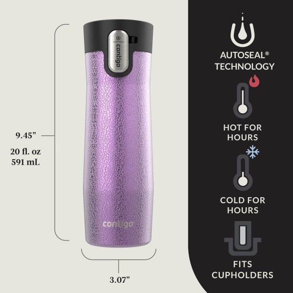 Contigo AUTOSEAL West Loop Vacuum-Insulated Stainless Steel Travel Mug with Easy-Clean Lid, 20 oz, Crystal Lakeside &amp; Crystal Agave, 2-Pack | 0H5I