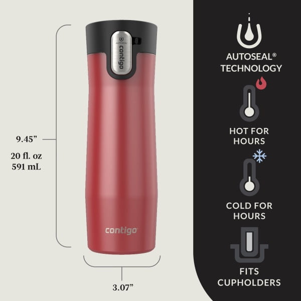 Contigo AUTOSEAL West Loop Vacuum-Insulated Stainless Steel Travel Mug with Easy-Clean Lid, 20 oz, Crystal Lakeside &amp; Crystal Agave, 2-Pack | 0H5I