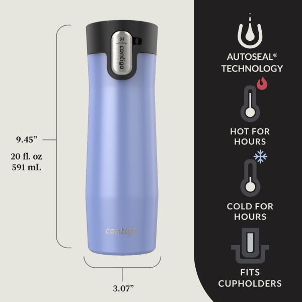 Contigo AUTOSEAL West Loop Vacuum-Insulated Stainless Steel Travel Mug with Easy-Clean Lid, 20 oz, Crystal Lakeside &amp; Crystal Agave, 2-Pack | 0H5I