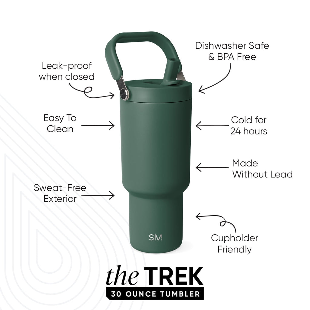 Simple Modern 30 fl oz Insulated Stainless Steel Trek Pivot Tumbler with Straw Lid and Top Handle|Forest | RNFH