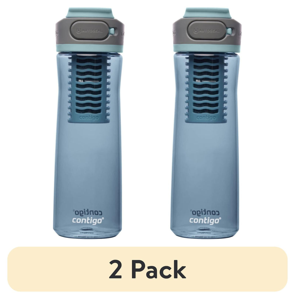 (2 pack) Contigo Clybourn Plastic FreeFlow Filter Water Bottle with AUTOSEAL Lid 24 oz., Dark Ice, with Replacable Filter | E8B5