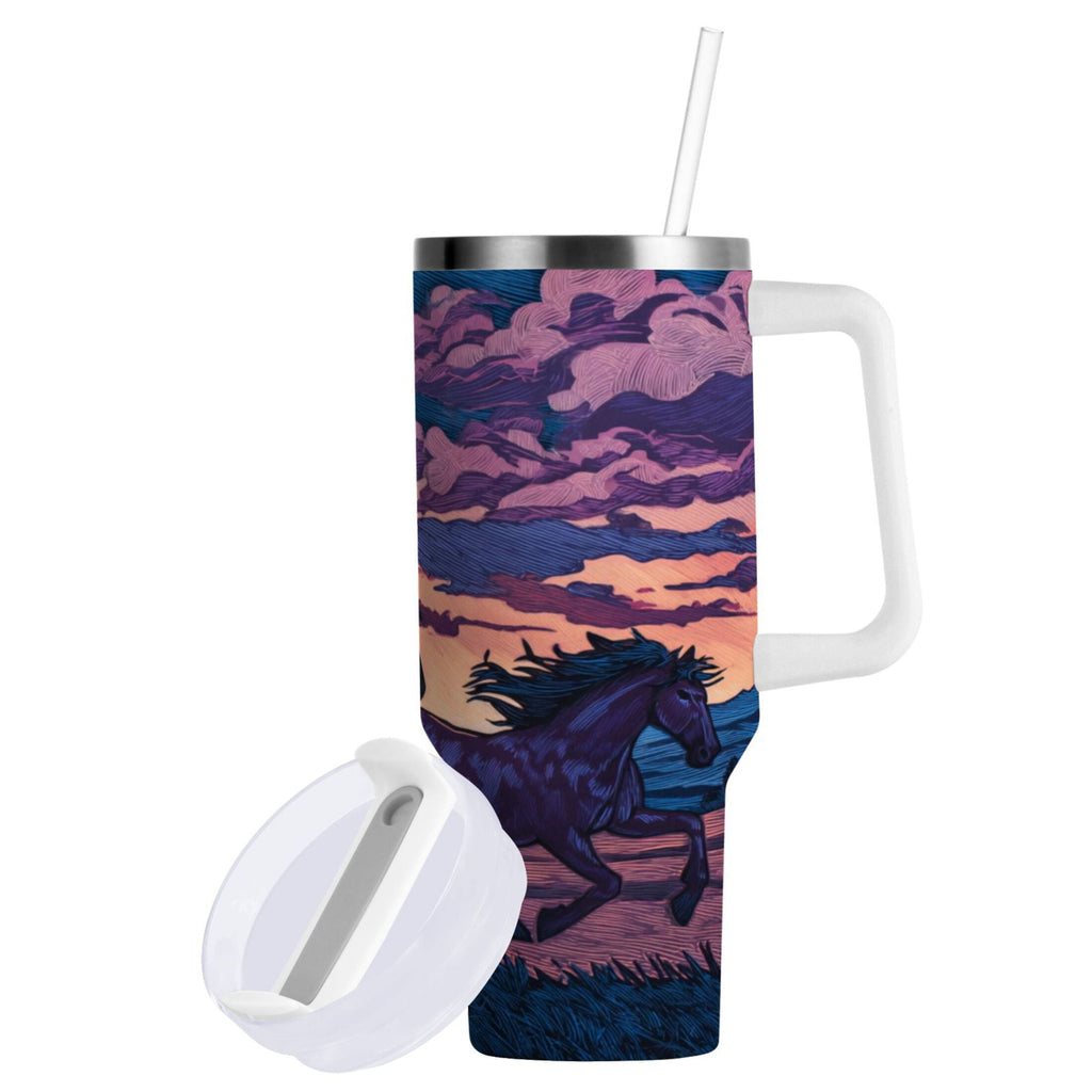 40 oz Insulated Stainless Steel Tumbler Double Wall Stainless Steel Tumbler with 2-Way Drinking Wild Horses Running | O44W