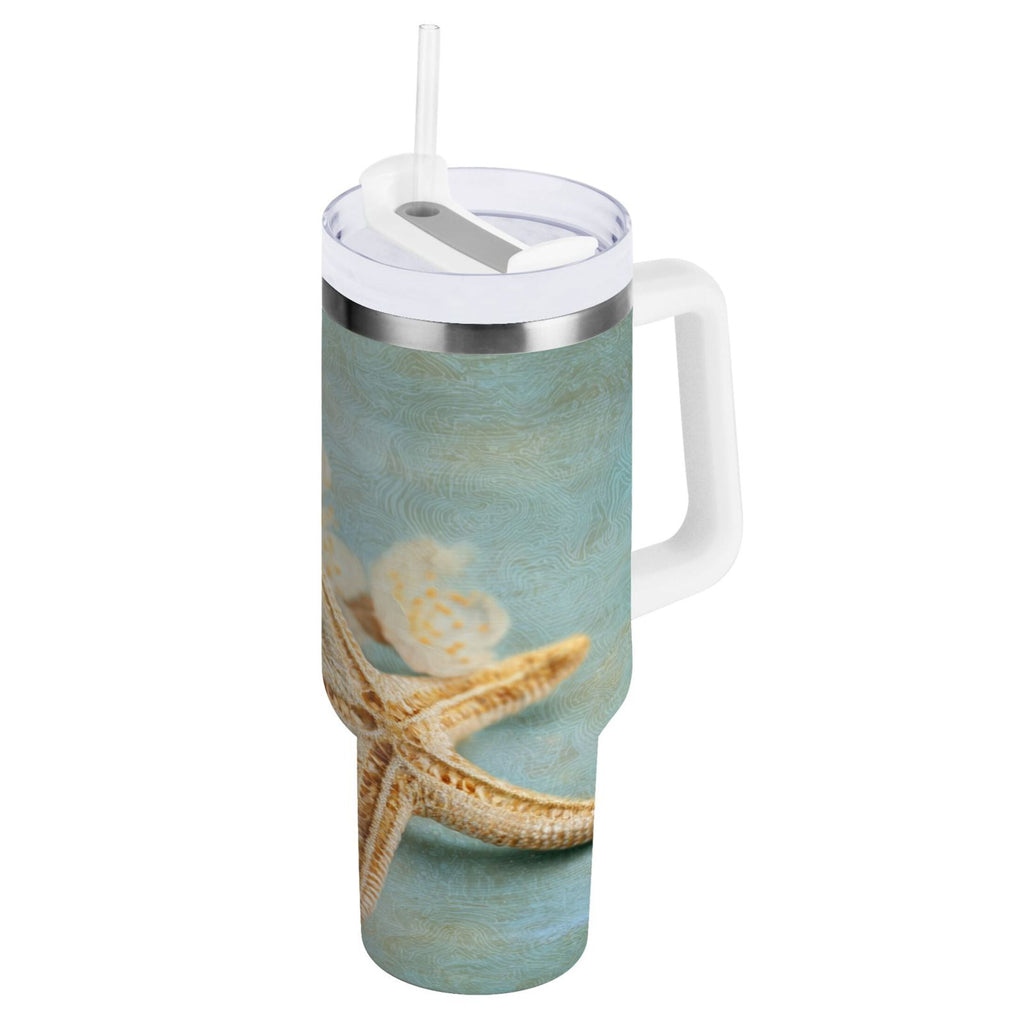 30 oz Insulated Stainless Steel Tumbler Double Wall Stainless Steel Tumbler with 2-Way Drinking Starfish with Flowers | DA95