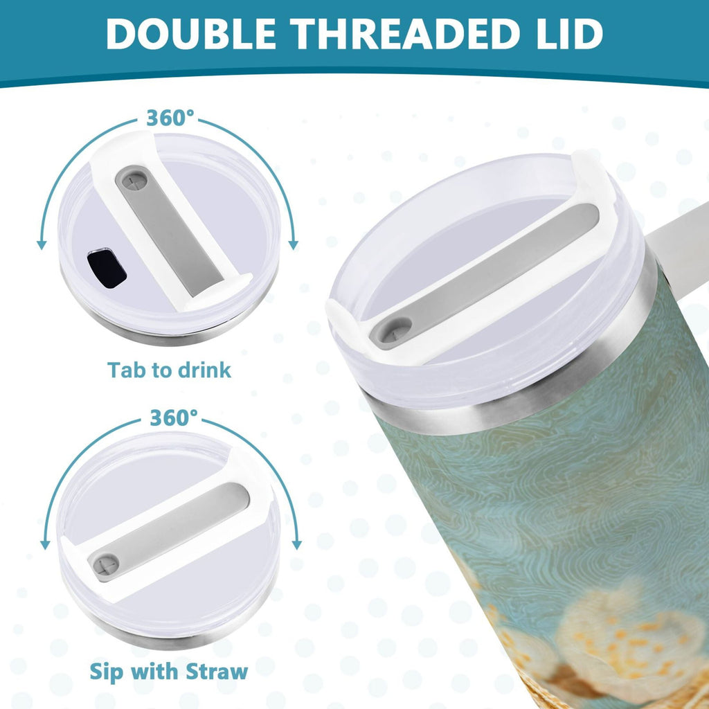 30 oz Insulated Stainless Steel Tumbler Double Wall Stainless Steel Tumbler with 2-Way Drinking Starfish with Flowers | DA95