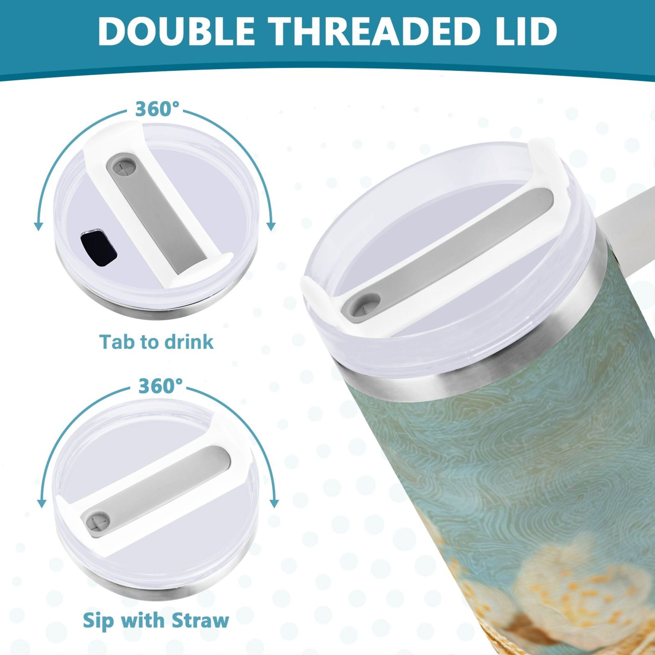 30 oz Insulated Stainless Steel Tumbler Double Wall Stainless Steel Tumbler with 2-Way Drinking Starfish with Flowers | DA95