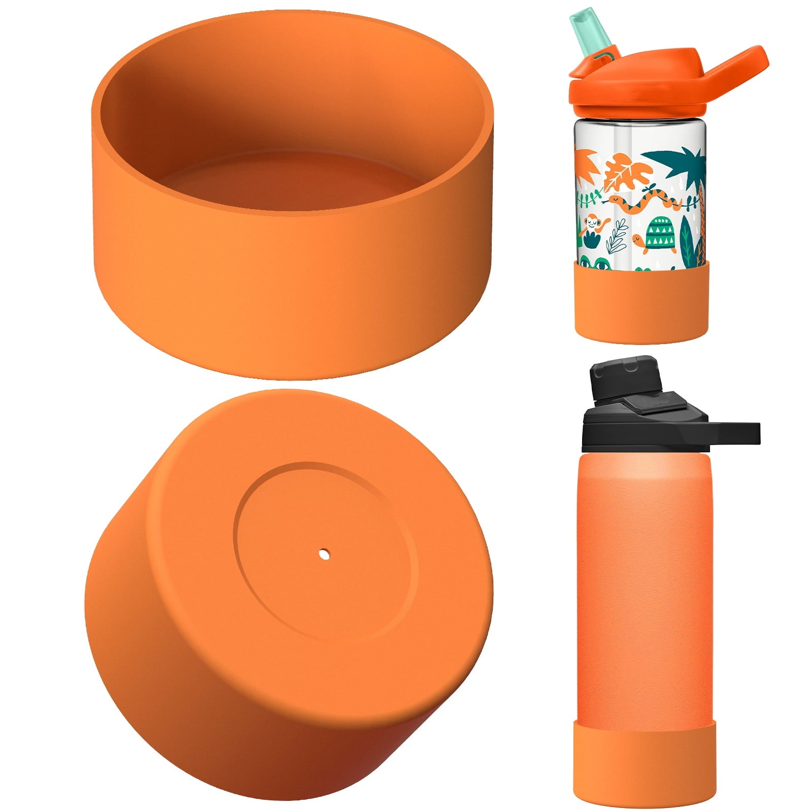 Linkidea 2 Pack Water Bottle Boot Compatible with CamelBak Eddy+20oz/25oz, Chute Mag 20oz/25oz, Carry Cap, Silicone Anti-Slip Bottle Bottom Bumper Protector (Orange) | G2ZP