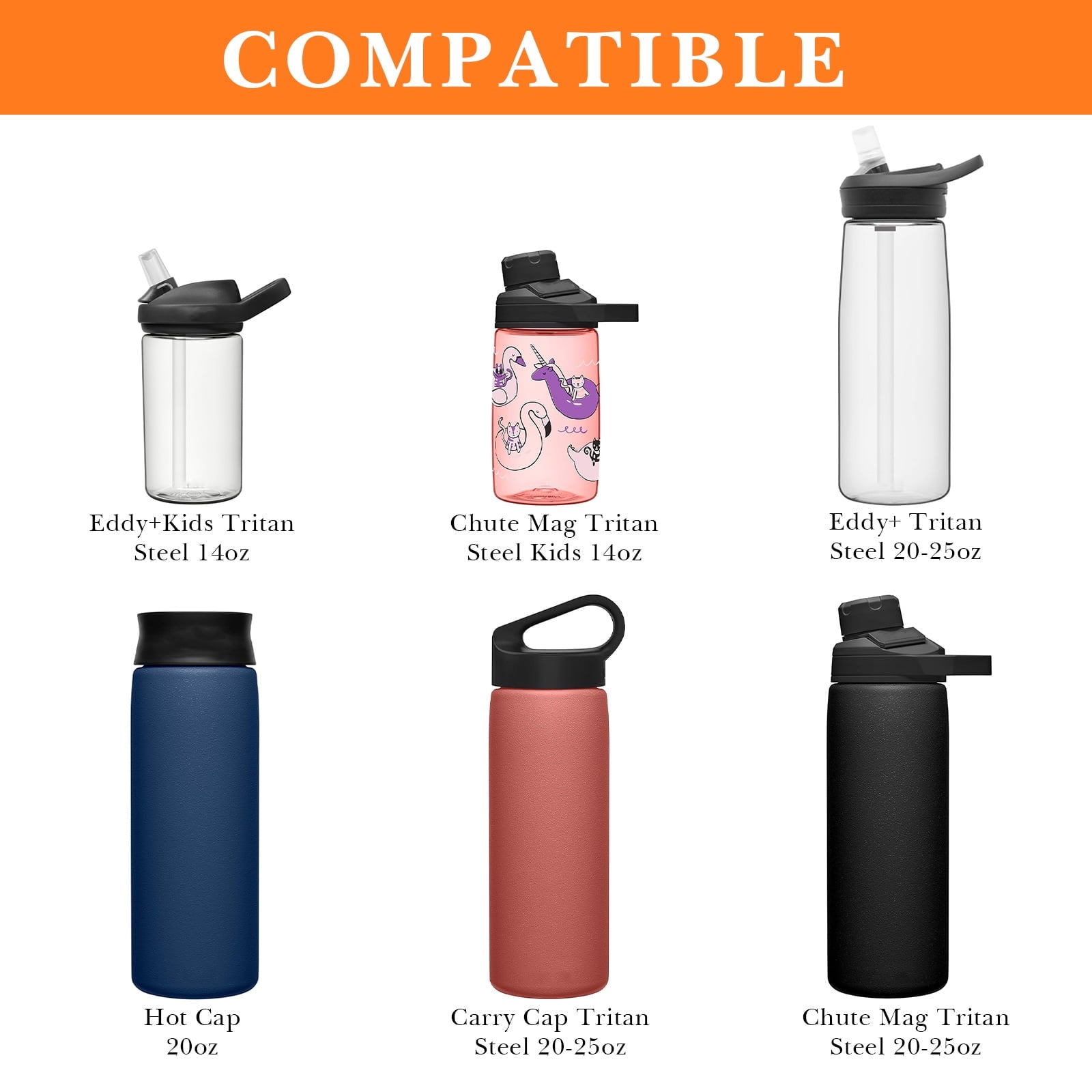 Linkidea 2 Pack Water Bottle Boot Compatible with CamelBak Eddy+20oz/25oz, Chute Mag 20oz/25oz, Carry Cap, Silicone Anti-Slip Bottle Bottom Bumper Protector (Orange) | G2ZP