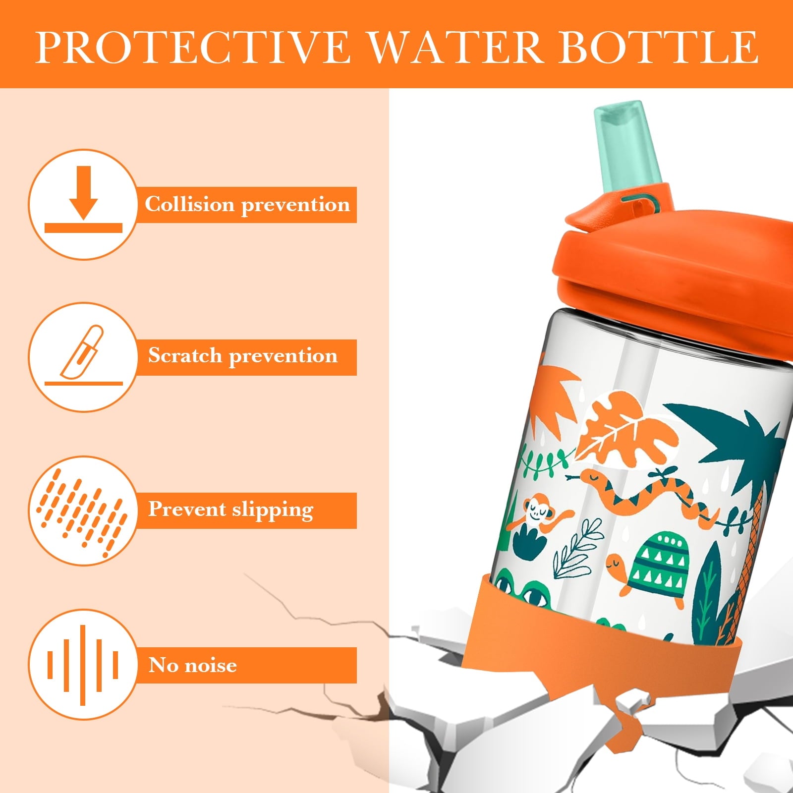 Linkidea 2 Pack Water Bottle Boot Compatible with CamelBak Eddy+20oz/25oz, Chute Mag 20oz/25oz, Carry Cap, Silicone Anti-Slip Bottle Bottom Bumper Protector (Orange) | G2ZP