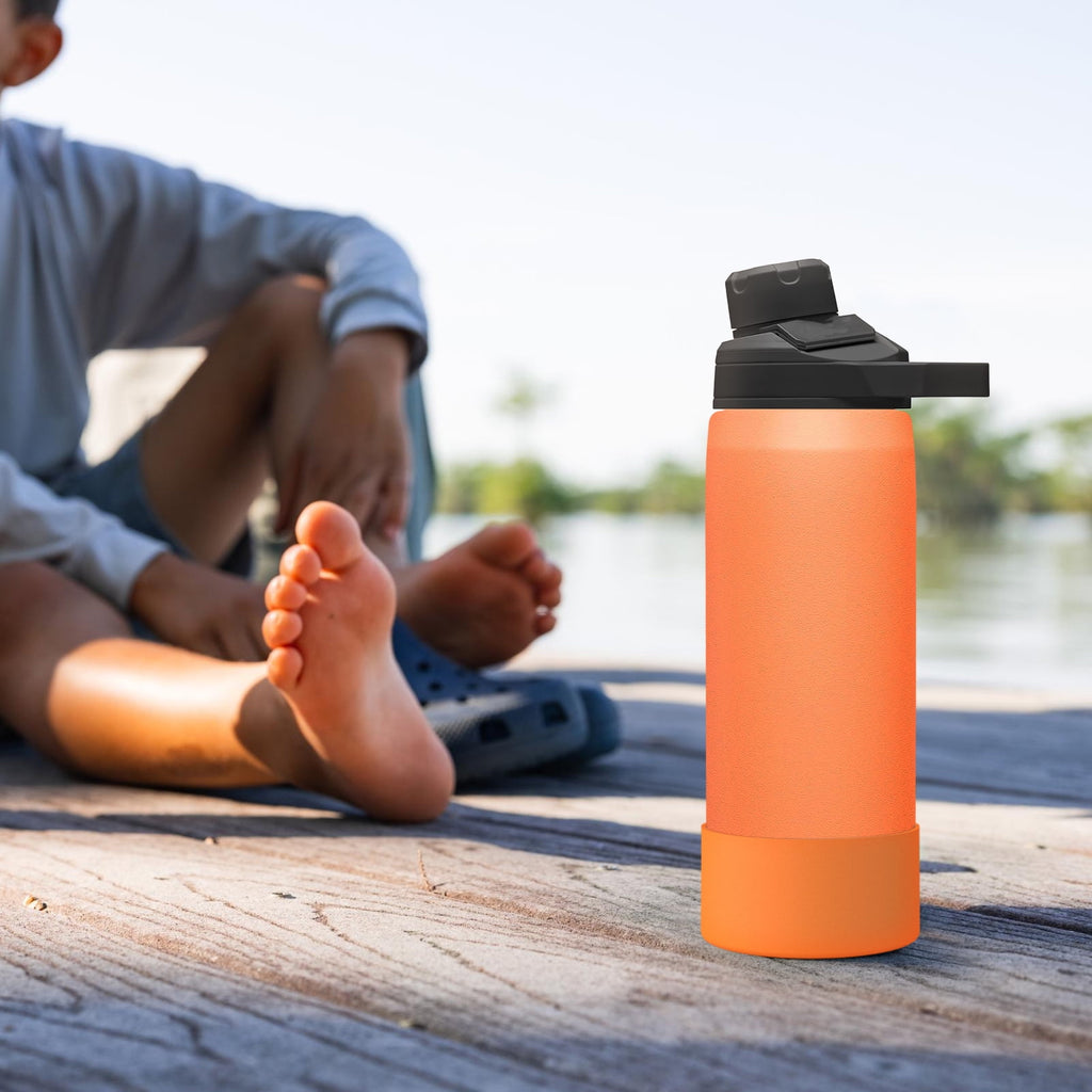 Linkidea 2 Pack Water Bottle Boot Compatible with CamelBak Eddy+20oz/25oz, Chute Mag 20oz/25oz, Carry Cap, Silicone Anti-Slip Bottle Bottom Bumper Protector (Orange) | G2ZP