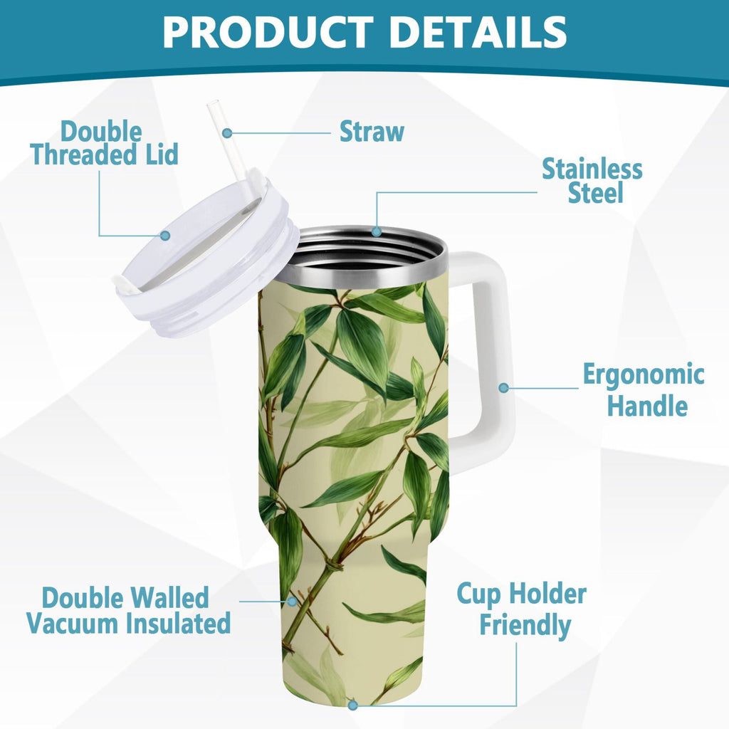 30 oz Insulated Stainless Steel Tumbler Double Wall Stainless Steel Tumbler with 2-Way Drinking Bamboo Pattern | IQUZ