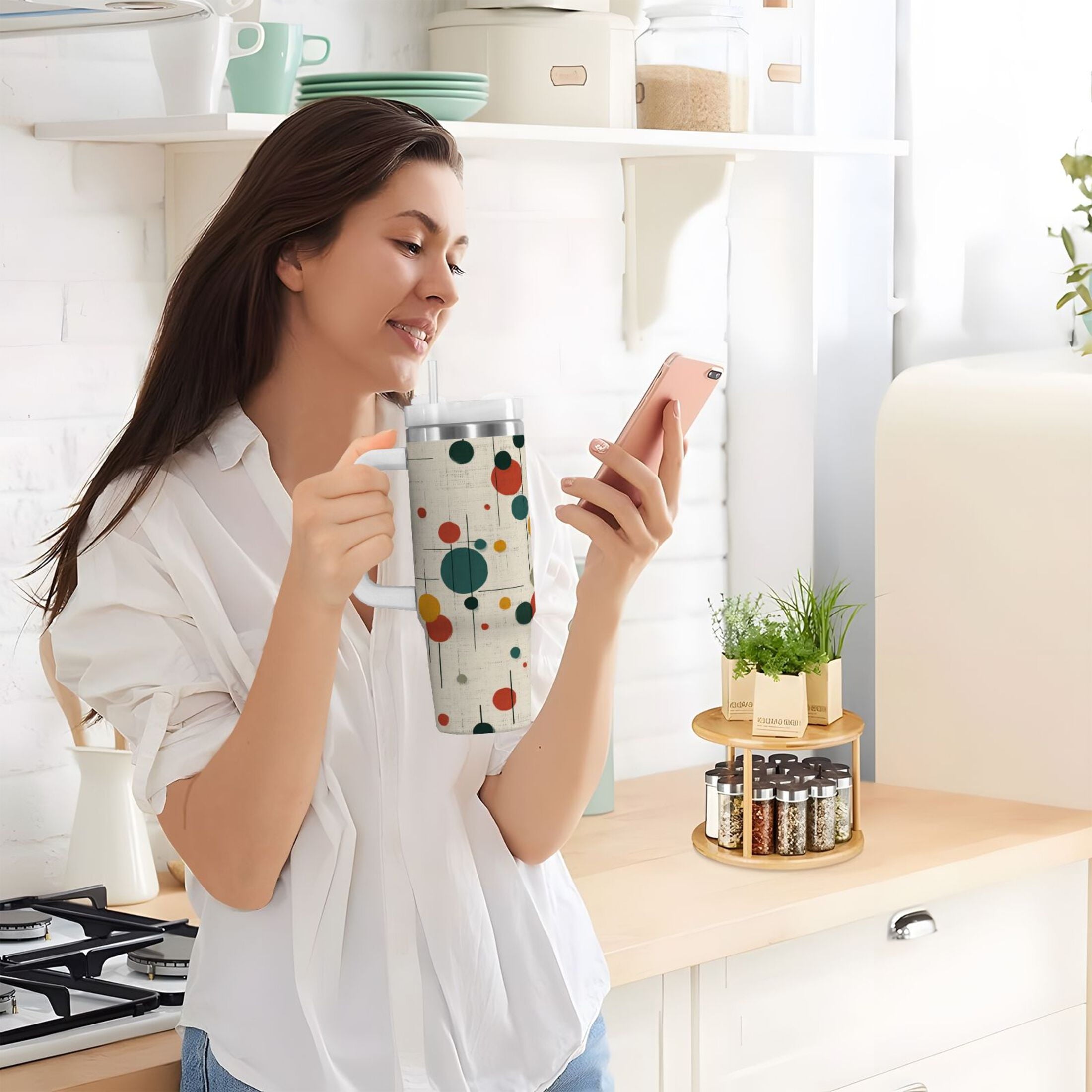 30 oz Insulated Stainless Steel Tumbler Double Wall Stainless Steel Tumbler with 2-Way Drinking Colorful Dots and Lines | M0GR