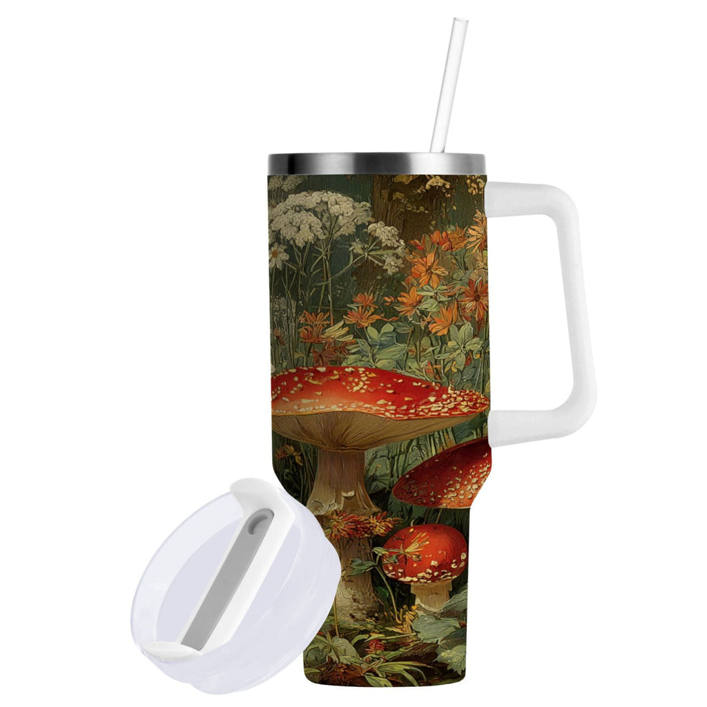40 oz Insulated Stainless Steel Tumbler Double Wall Stainless Steel Tumbler with 2-Way Drinking Red Mushrooms | LCVZ