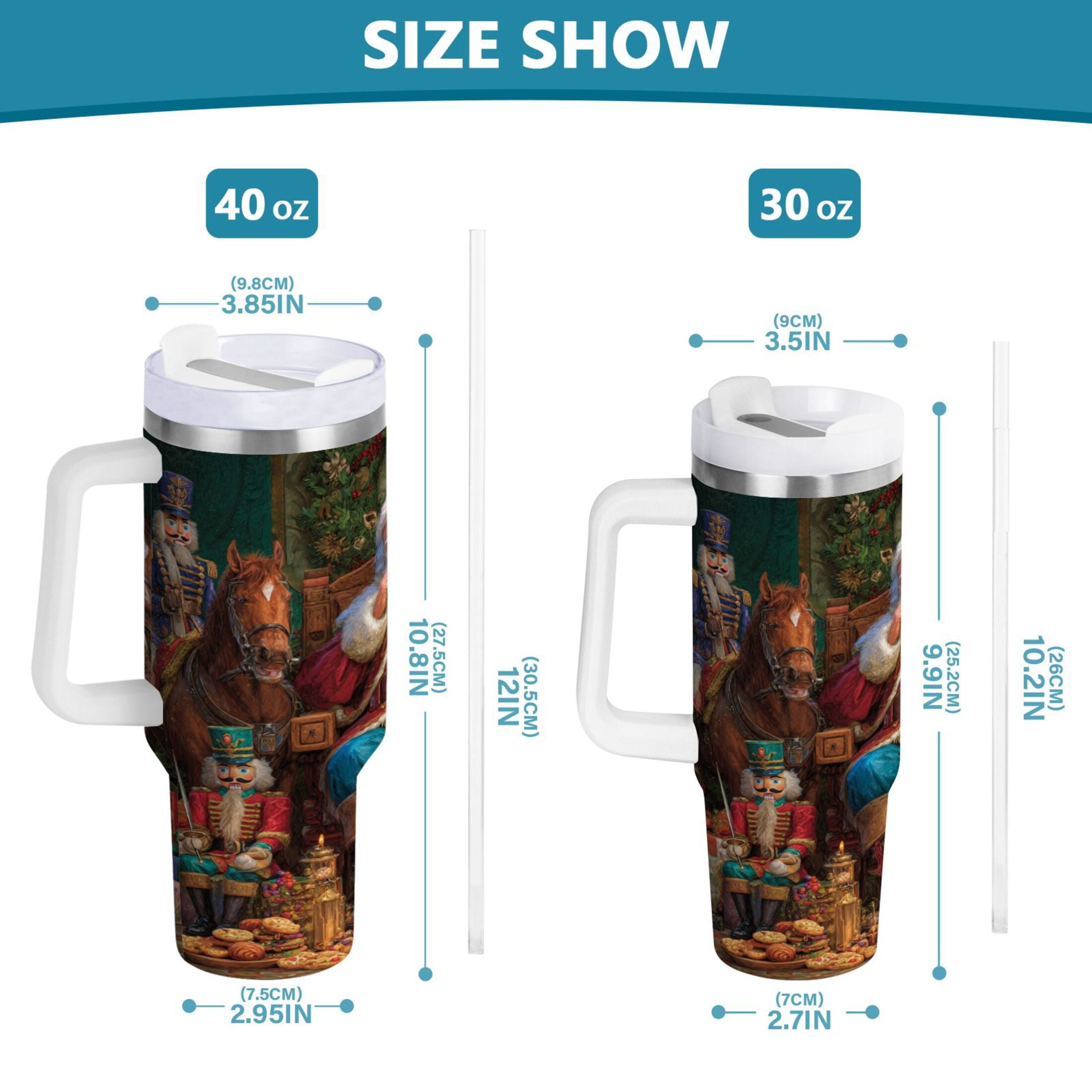 40 oz Insulated Stainless Steel Tumbler Double Wall Stainless Steel Tumbler with 2-Way Drinking Santa Eating Cookies | TUS6