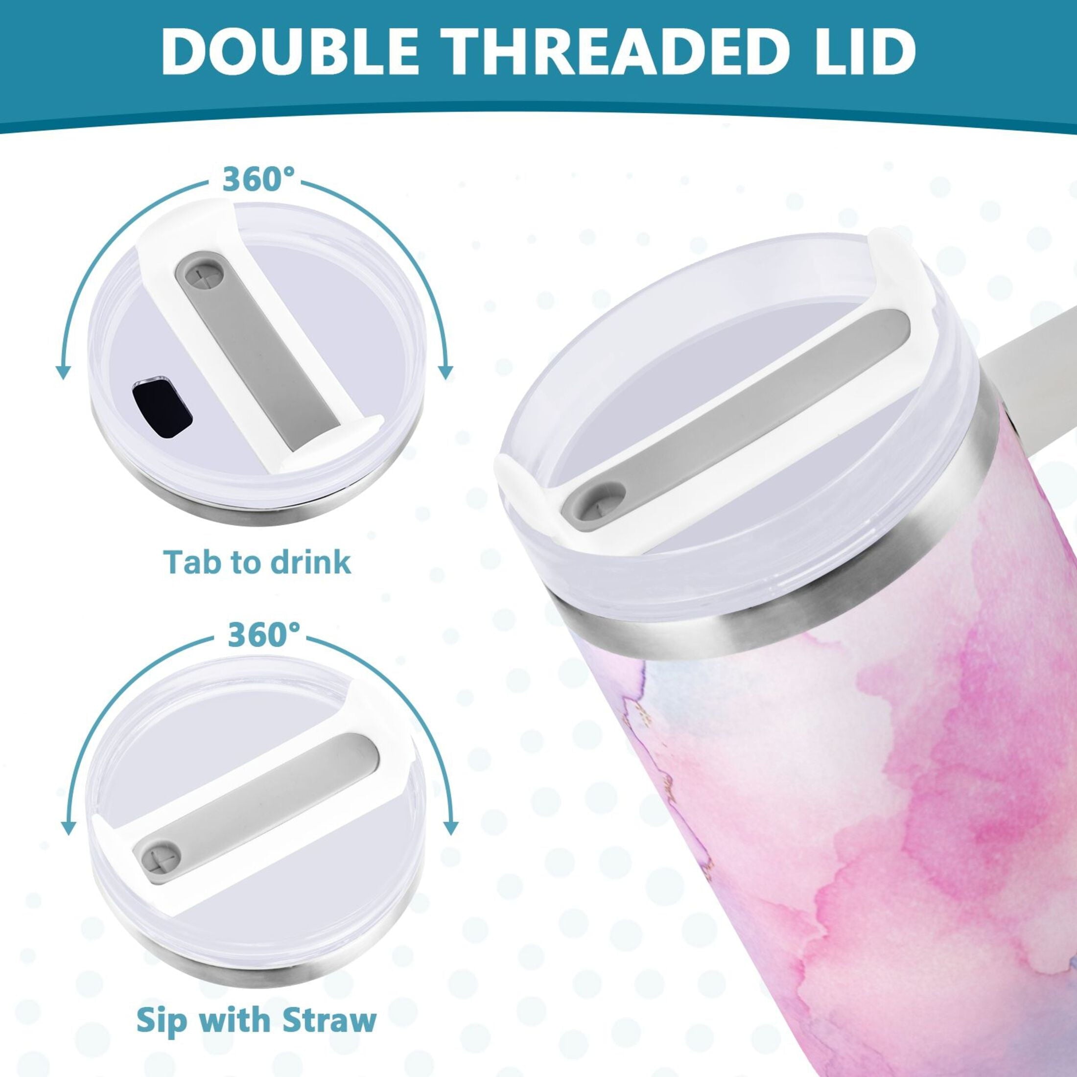 30 oz Insulated Stainless Steel Tumbler Double Wall Stainless Steel Tumbler with 2-Way Drinking Pastel Pink Marble Texture | YQIL