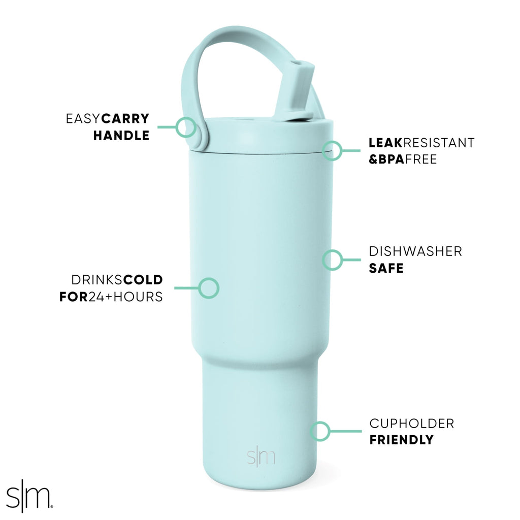 Simple Modern 24 fl oz Insulated Stainless Steel Trek Pivot Tumbler with Straw Lid and Top Handle|Seaside Blue | 9JCA