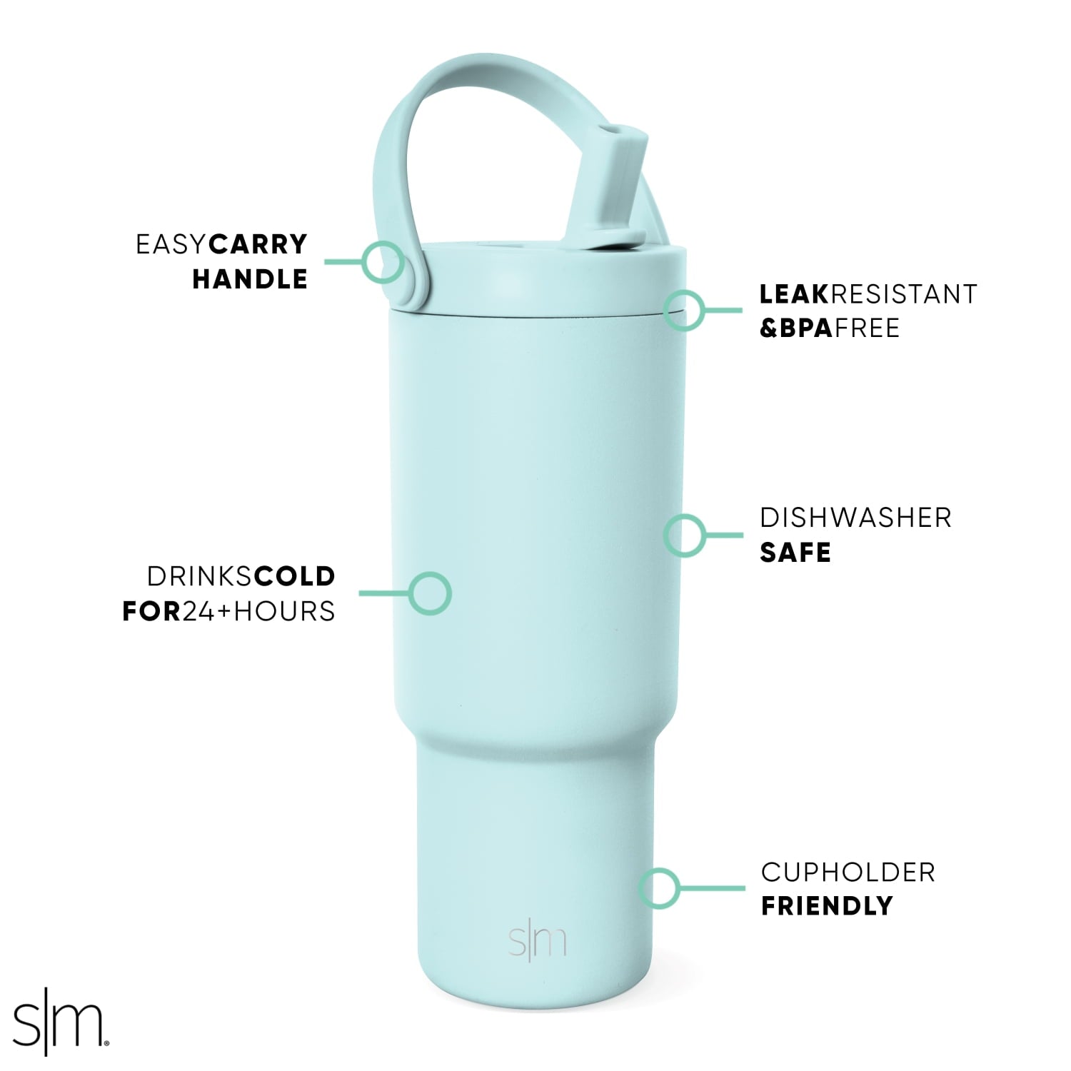 Simple Modern 24 fl oz Insulated Stainless Steel Trek Pivot Tumbler with Straw Lid and Top Handle|Seaside Blue | 9JCA