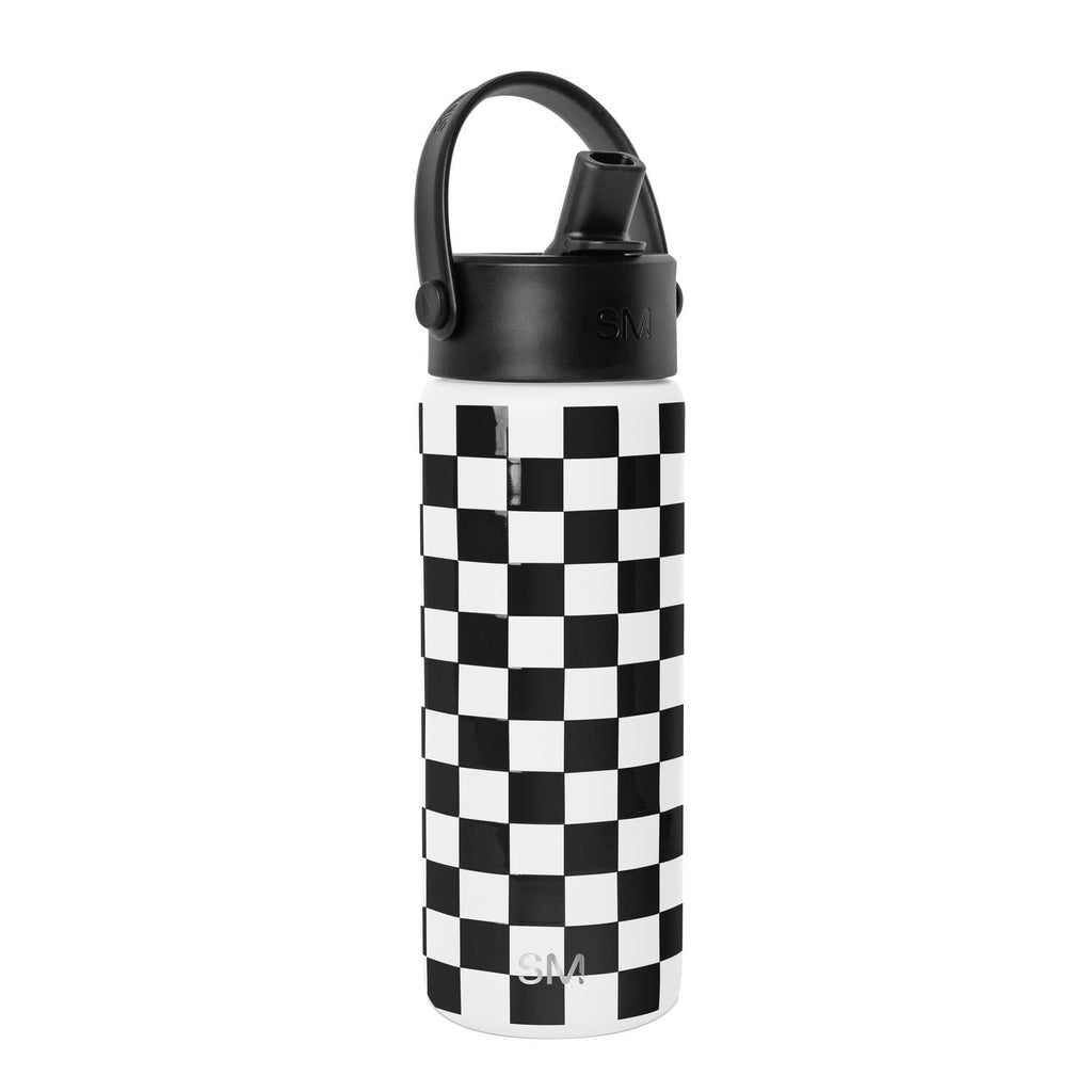 Simple Modern 18 fl oz Insulated Stainless Steel Summit Wide Mouth Water Bottle with Handle and Straw Lid|Black and White Checkmate | 73Y9