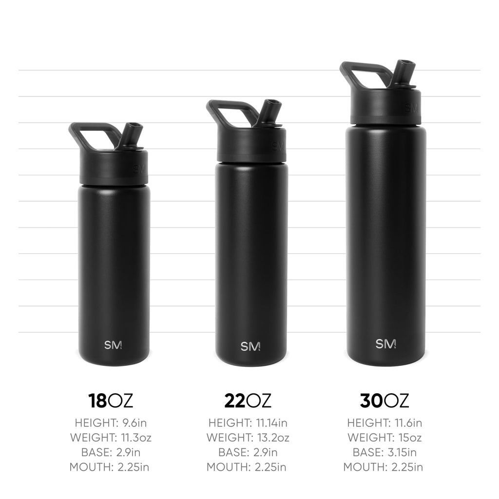 Simple Modern 18 fl oz Insulated Stainless Steel Summit Wide Mouth Water Bottle with Handle and Straw Lid|Black and White Checkmate | 73Y9