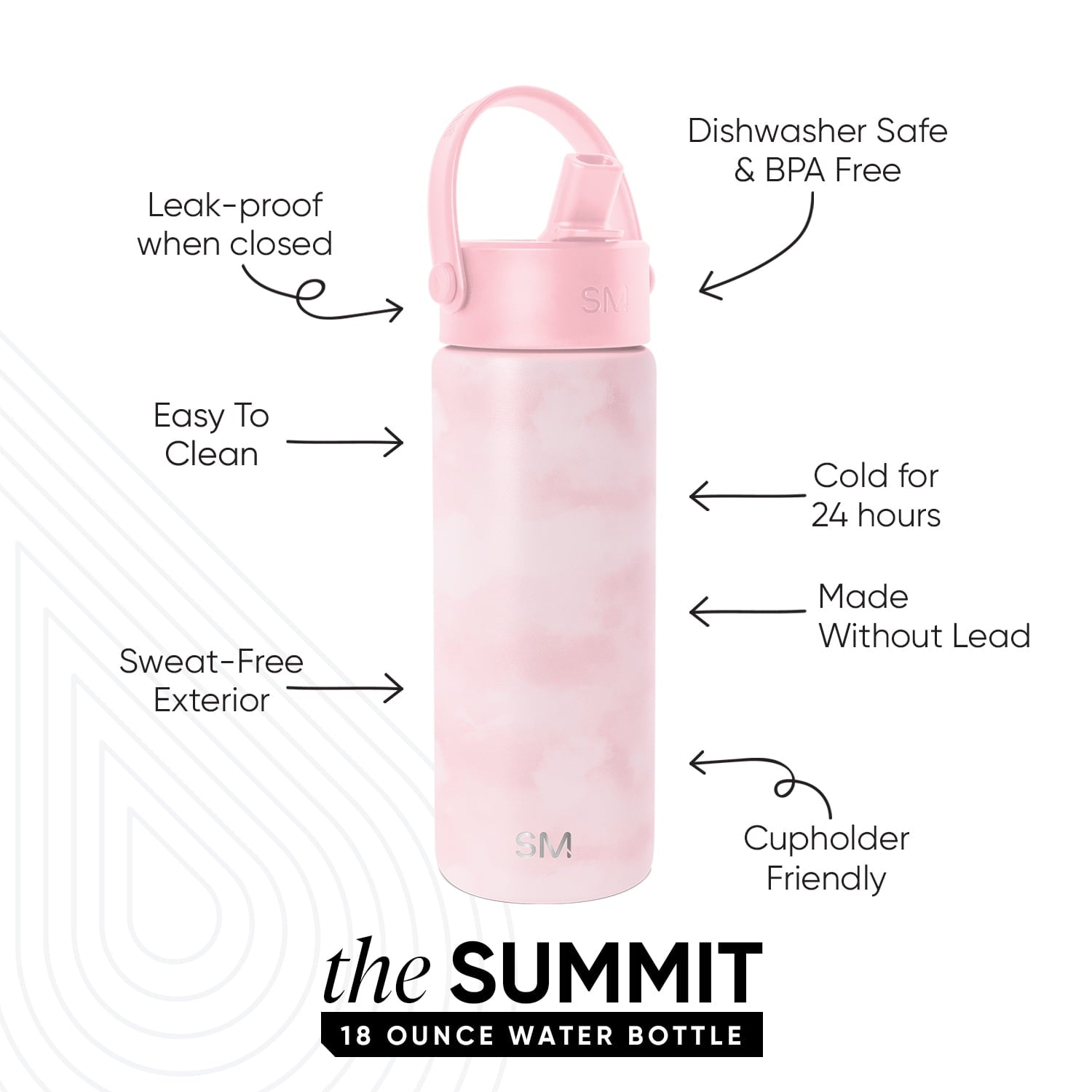 Simple Modern 18 fl oz Insulated Stainless Steel Summit Wide Mouth Water Bottle with Handle and Straw Lid|Black and White Checkmate | 73Y9