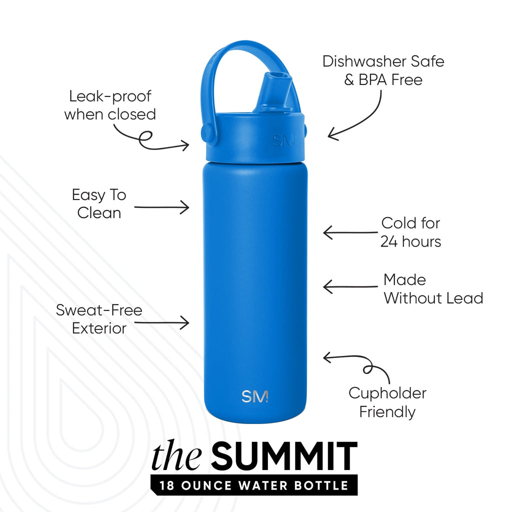 Simple Modern 18 fl oz Insulated Stainless Steel Summit Wide Mouth Water Bottle with Handle and Straw Lid|Black and White Checkmate | 73Y9
