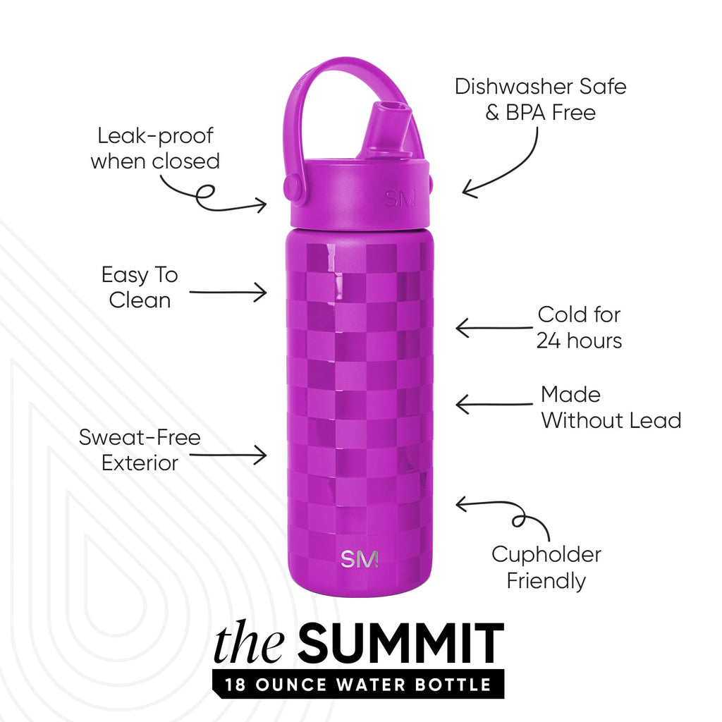Simple Modern 18 fl oz Insulated Stainless Steel Summit Wide Mouth Water Bottle with Handle and Straw Lid|Black and White Checkmate | 73Y9
