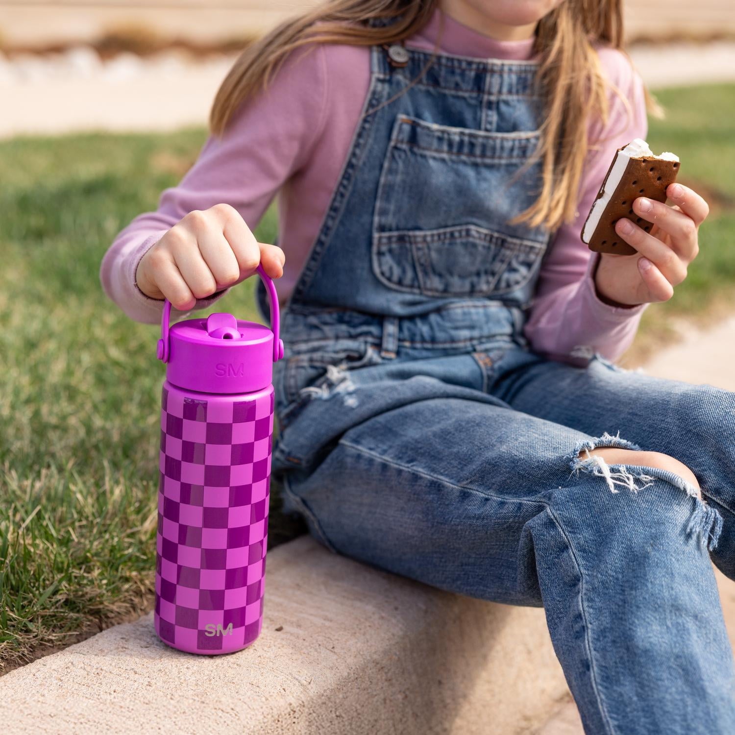 Simple Modern 18 fl oz Insulated Stainless Steel Summit Wide Mouth Water Bottle with Handle and Straw Lid|Black and White Checkmate | 73Y9
