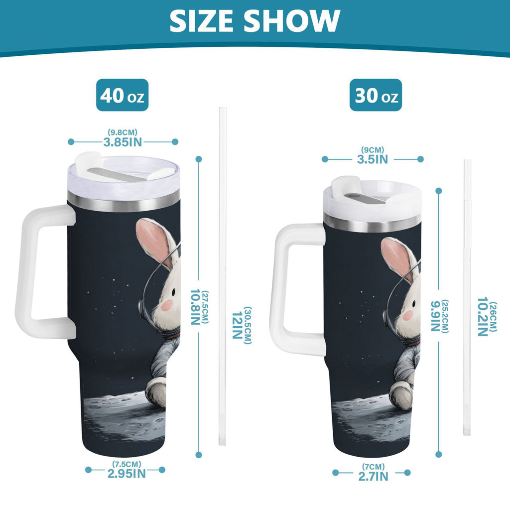 40 oz Insulated Stainless Steel Tumbler Double Wall Stainless Steel Tumbler with 2-Way Drinking Rabbit in A Space | ENFR