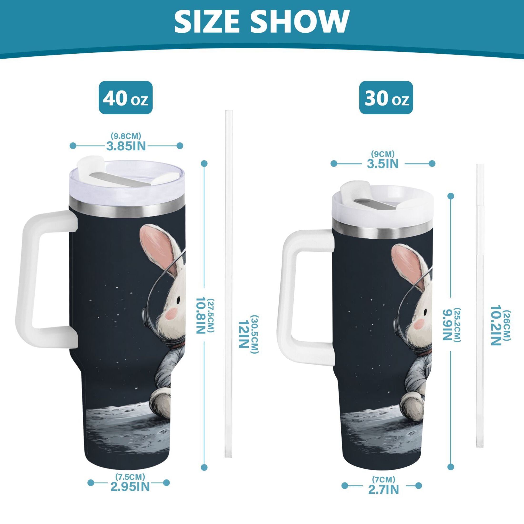 40 oz Insulated Stainless Steel Tumbler Double Wall Stainless Steel Tumbler with 2-Way Drinking Rabbit in A Space | ENFR