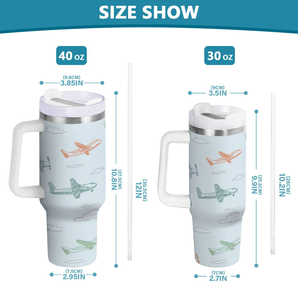 30 oz Insulated Stainless Steel Tumbler Double Wall Stainless Steel Tumbler with 2-Way Drinking Pastel Doodle Airplanes | 4GF8