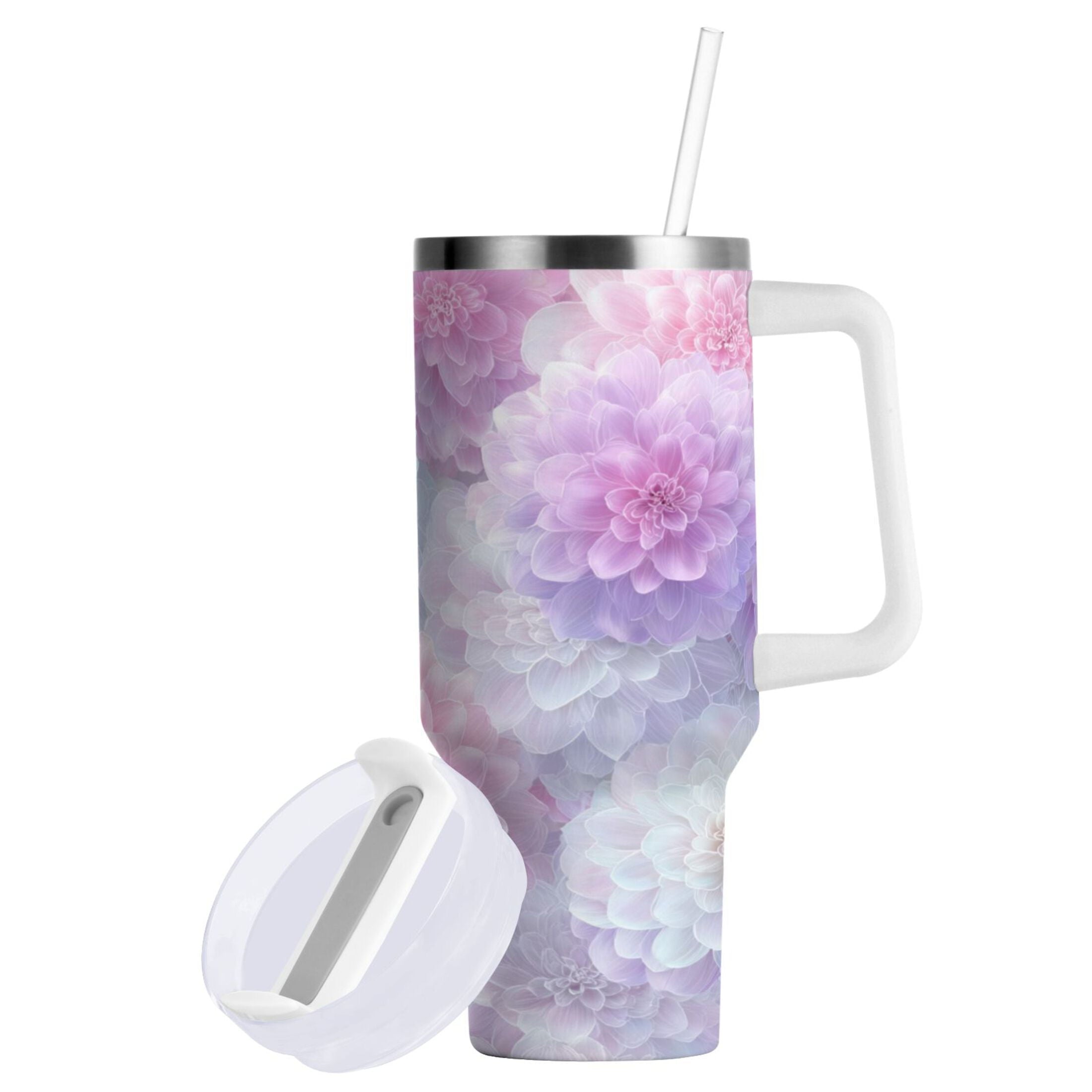 30 oz Insulated Stainless Steel Tumbler Double Wall Stainless Steel Tumbler with 2-Way Drinking Cute Pastel Watercolor Floral | 40PT