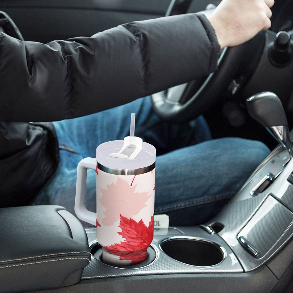 40 oz Insulated Stainless Steel Tumbler Double Wall Stainless Steel Tumbler with 2-Way Drinking Red Maple Leaves Pattern | AT1C