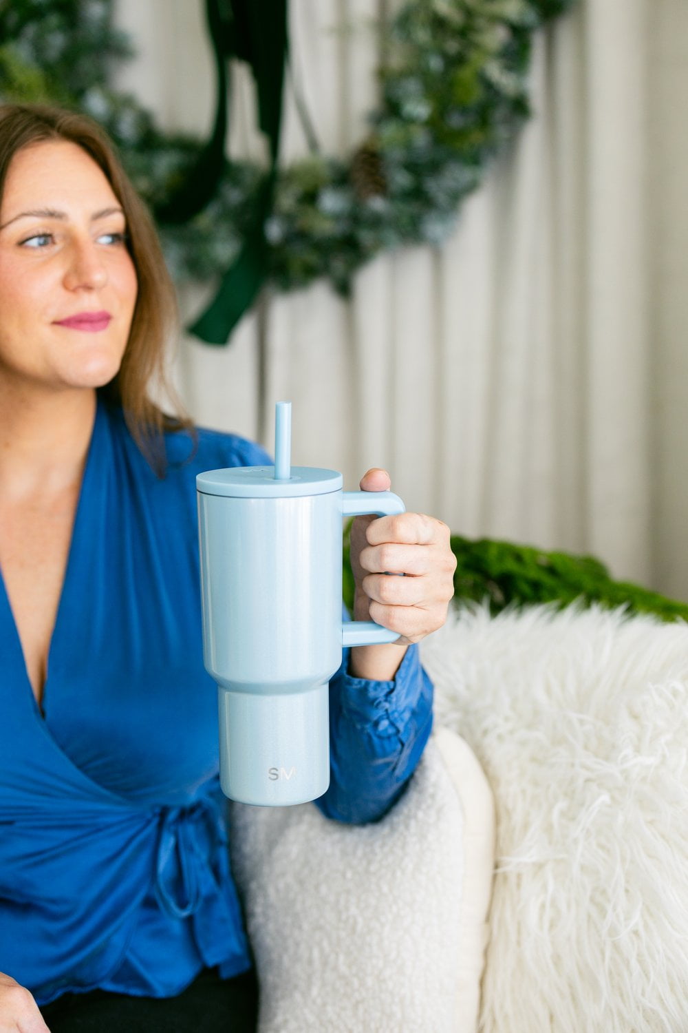 Simple Modern 30 fl oz Insulated Stainless Steel Trek Tumbler with Straw Lid | Seaglass Sage and Cream Checkmate | P40Y