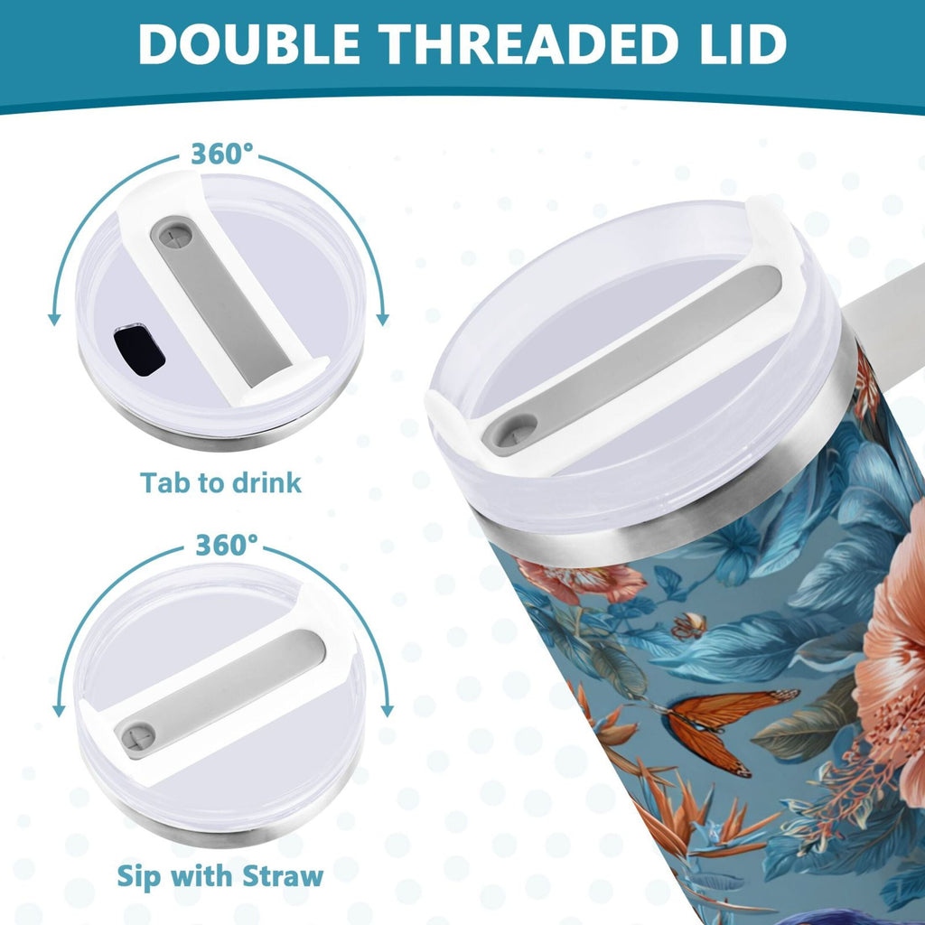 30 oz Insulated Stainless Steel Tumbler Double Wall Stainless Steel Tumbler with 2-Way Drinking Birds and Flowers | TPSH