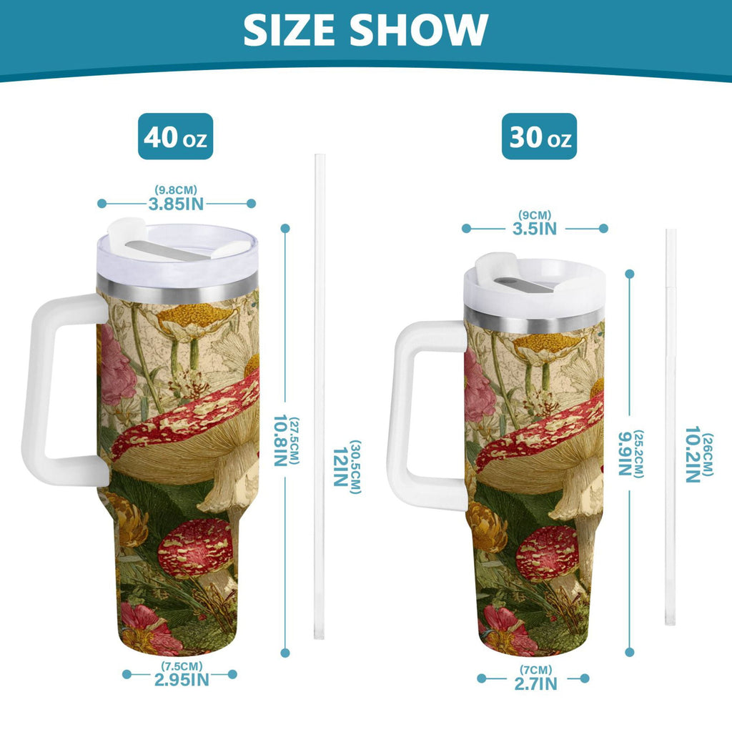 30 oz Insulated Stainless Steel Tumbler Double Wall Stainless Steel Tumbler with 2-Way Drinking Red Mushrooms with Flowers | K7N6