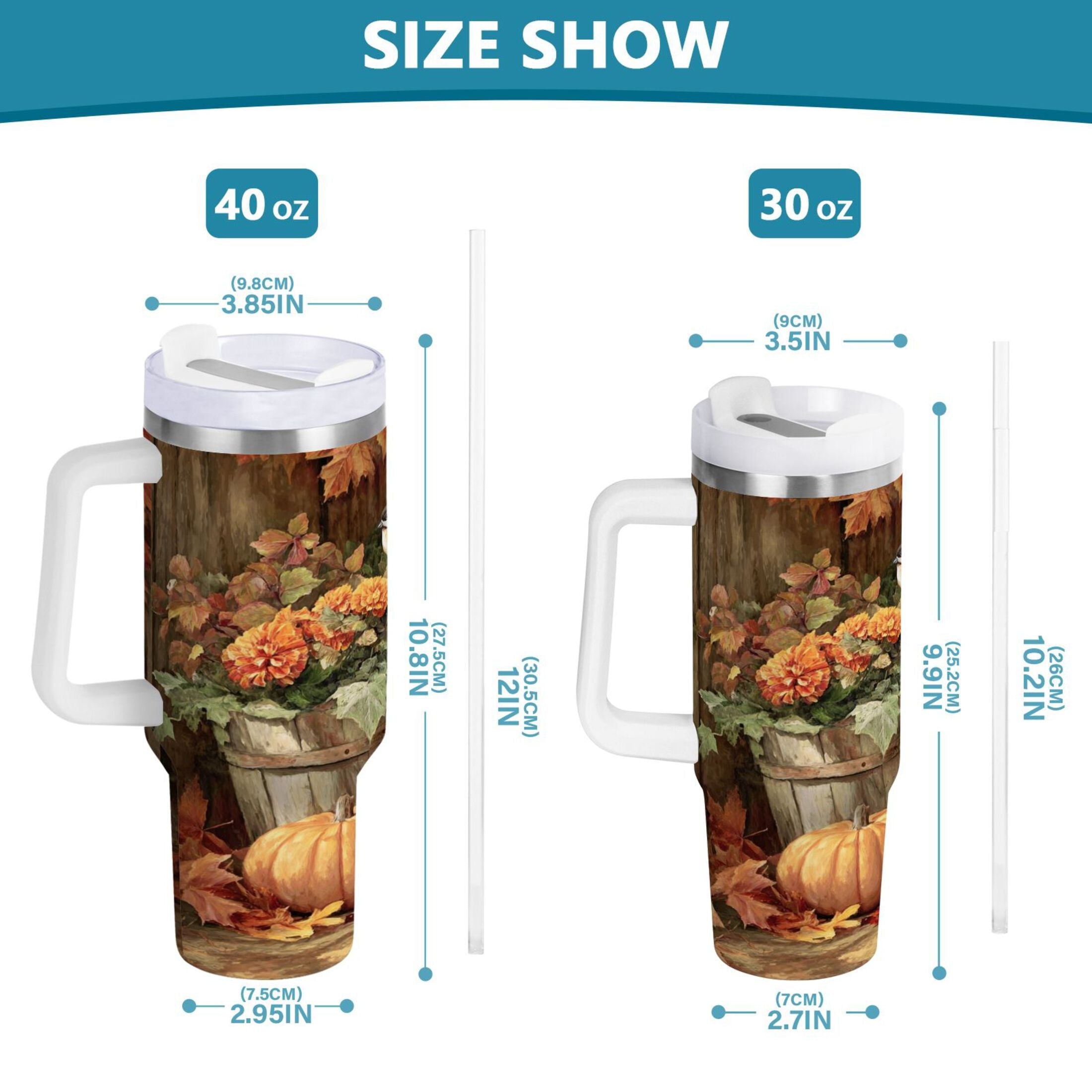 30 oz Insulated Stainless Steel Tumbler Double Wall Stainless Steel Tumbler with 2-Way Drinking Beautiful Fall Scene | FLLT